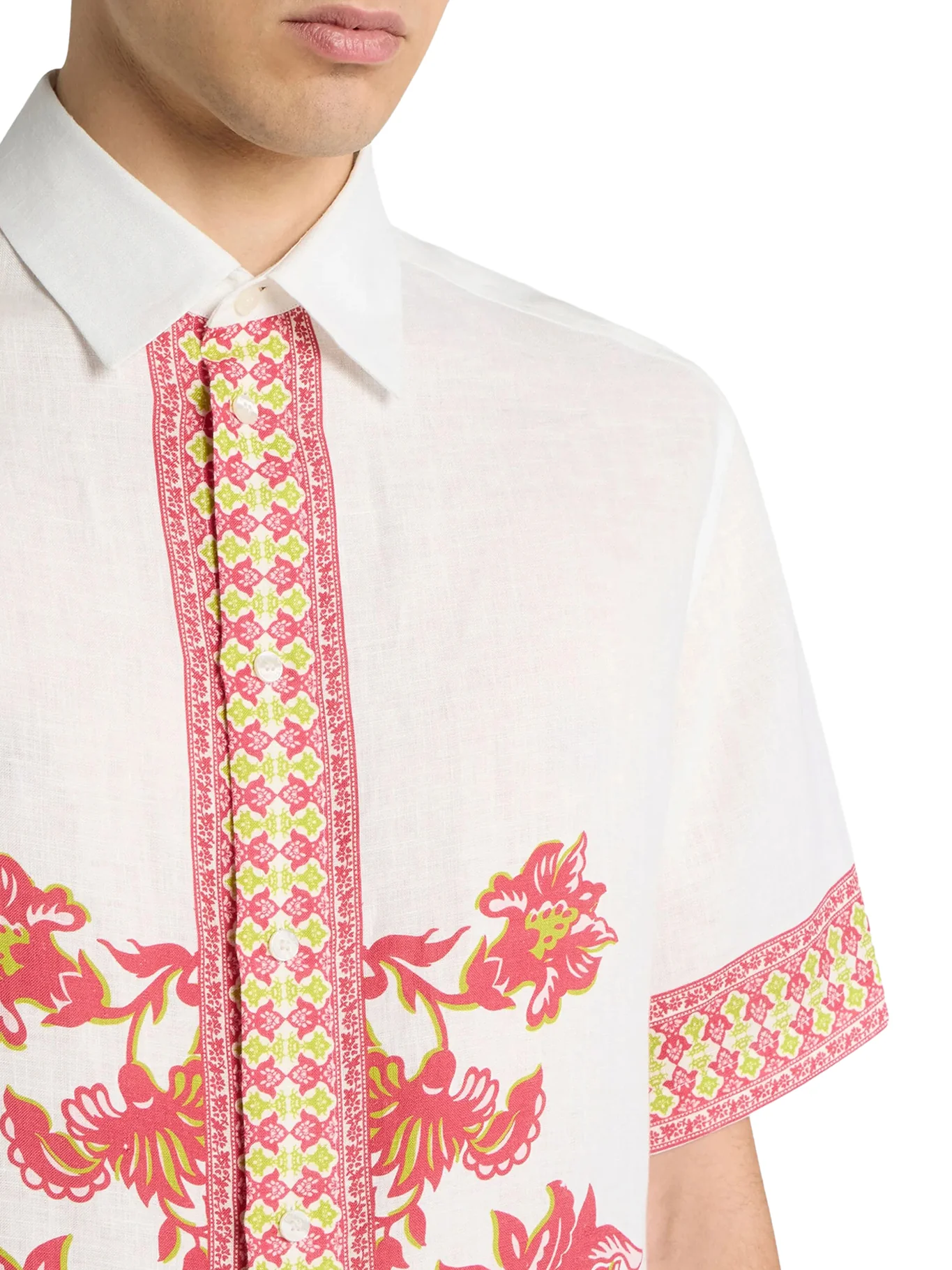 OVERSIZED LINEN SHIRT WITH PLACED FLORAL PRINT - Image 4