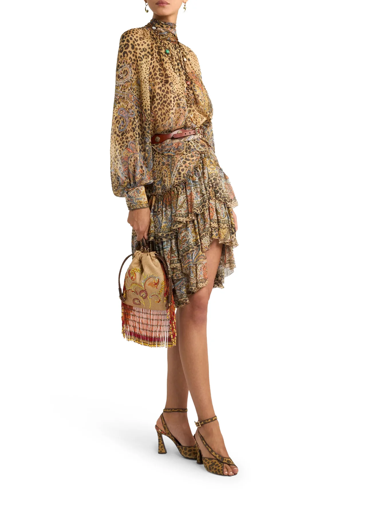 PAISLEY AND ANIMAL PRINT SILK RUFFLED MINI SKIRT - Image 2