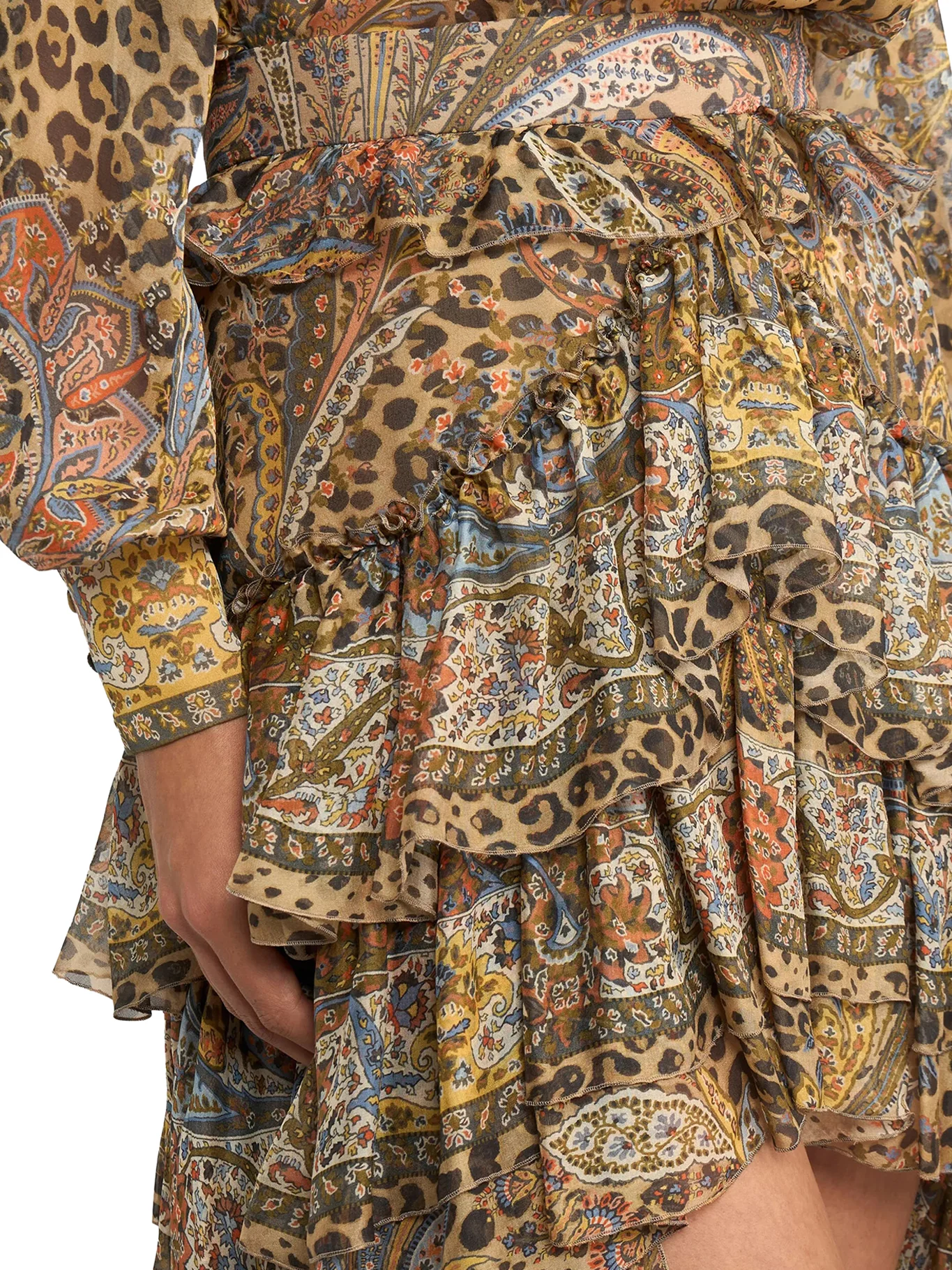 PAISLEY AND ANIMAL PRINT SILK RUFFLED MINI SKIRT - Image 5