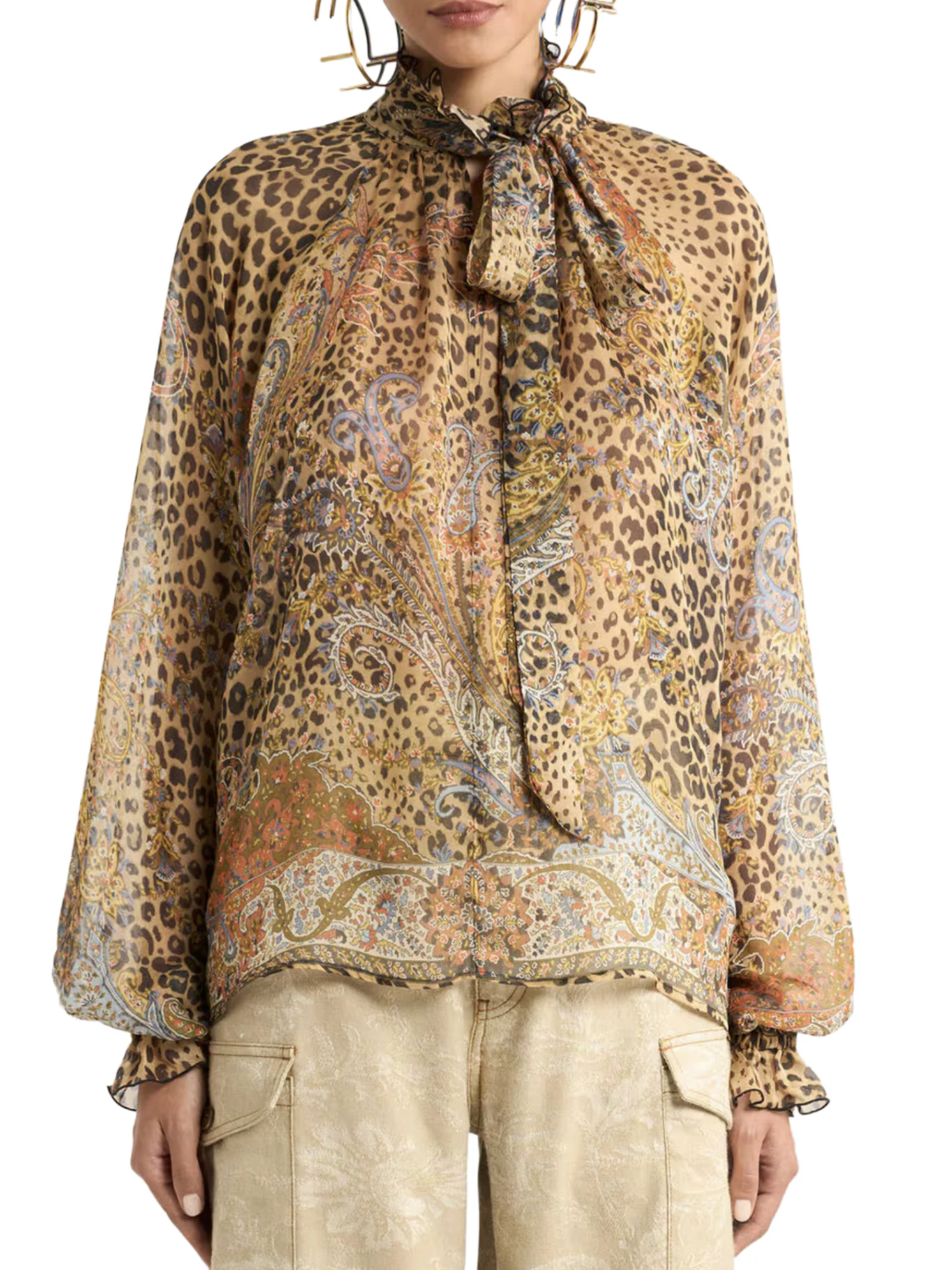 SILK CHIFFON BLOUSE WITH SCARF AND ANIMAL PAISLEY PATTERN - Image 2