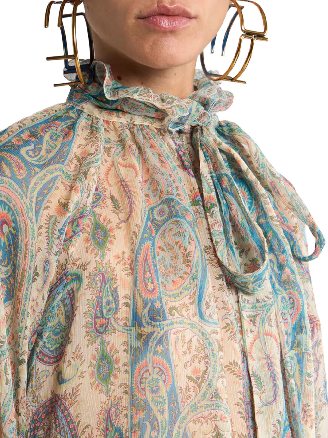 SILK CREPON BLOUSE WITH SCARF AND PAISLEY FOLIAGE MOTIF - Image 4