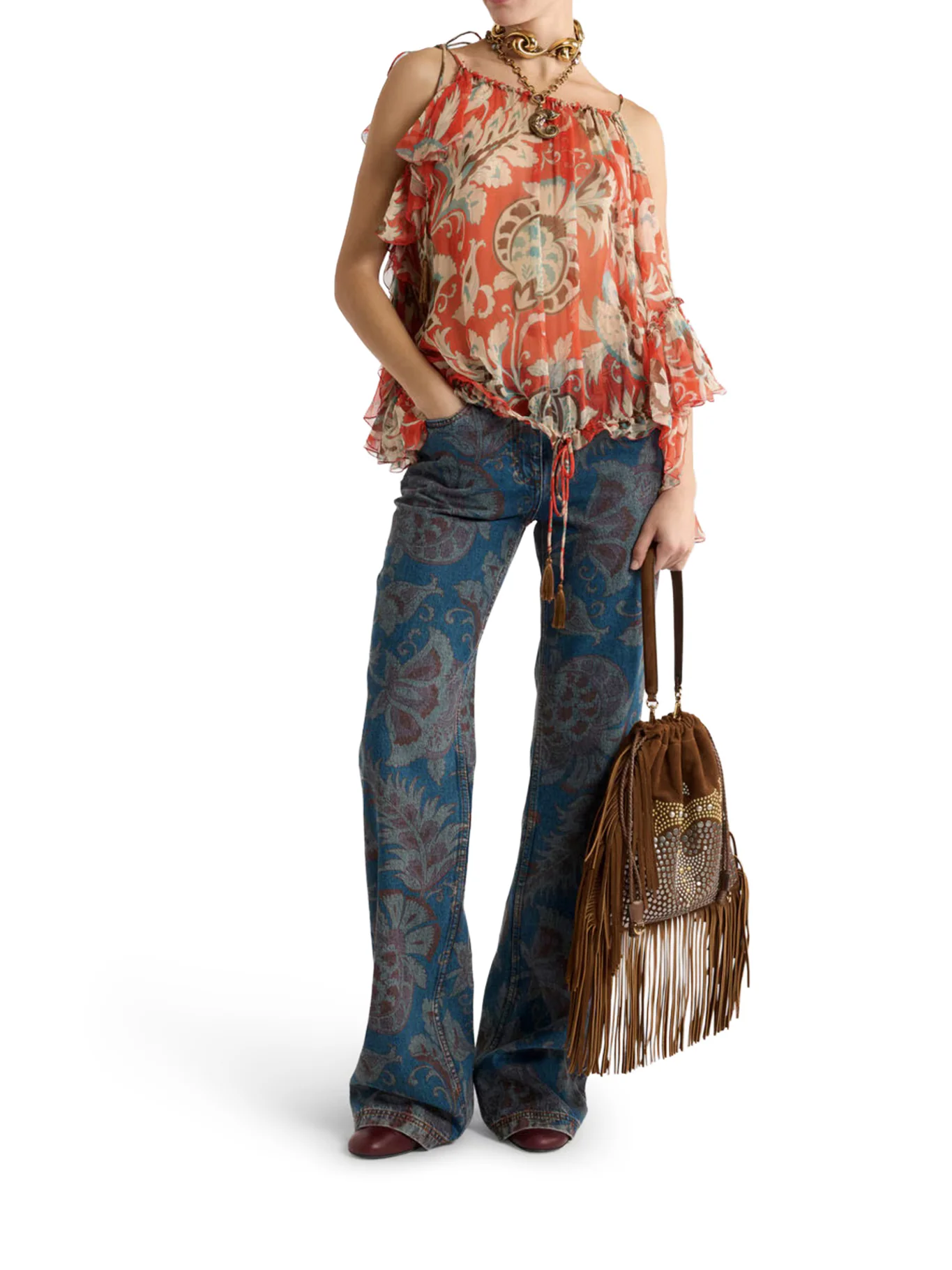 SINGLE-SLEEVED SILK TOP WITH FLORAL PATTERN - Image 2