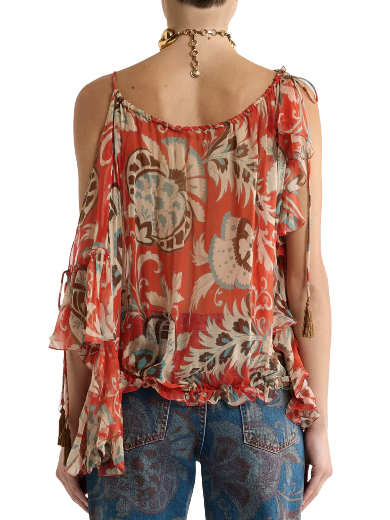 SINGLE-SLEEVED SILK TOP WITH FLORAL PATTERN - Image 4