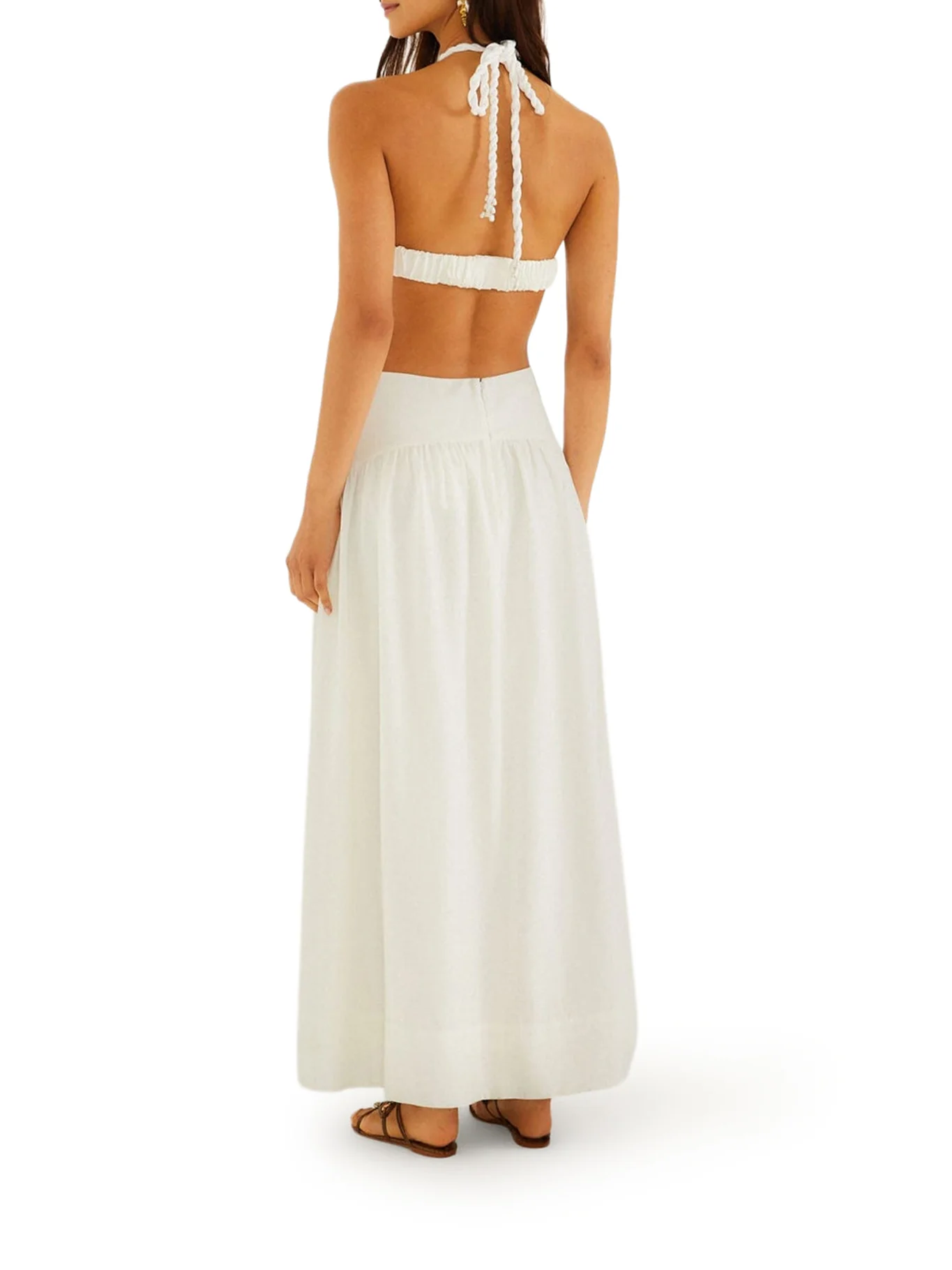 LONG HALTER DRESS WITH MARINE PRINT - Image 3