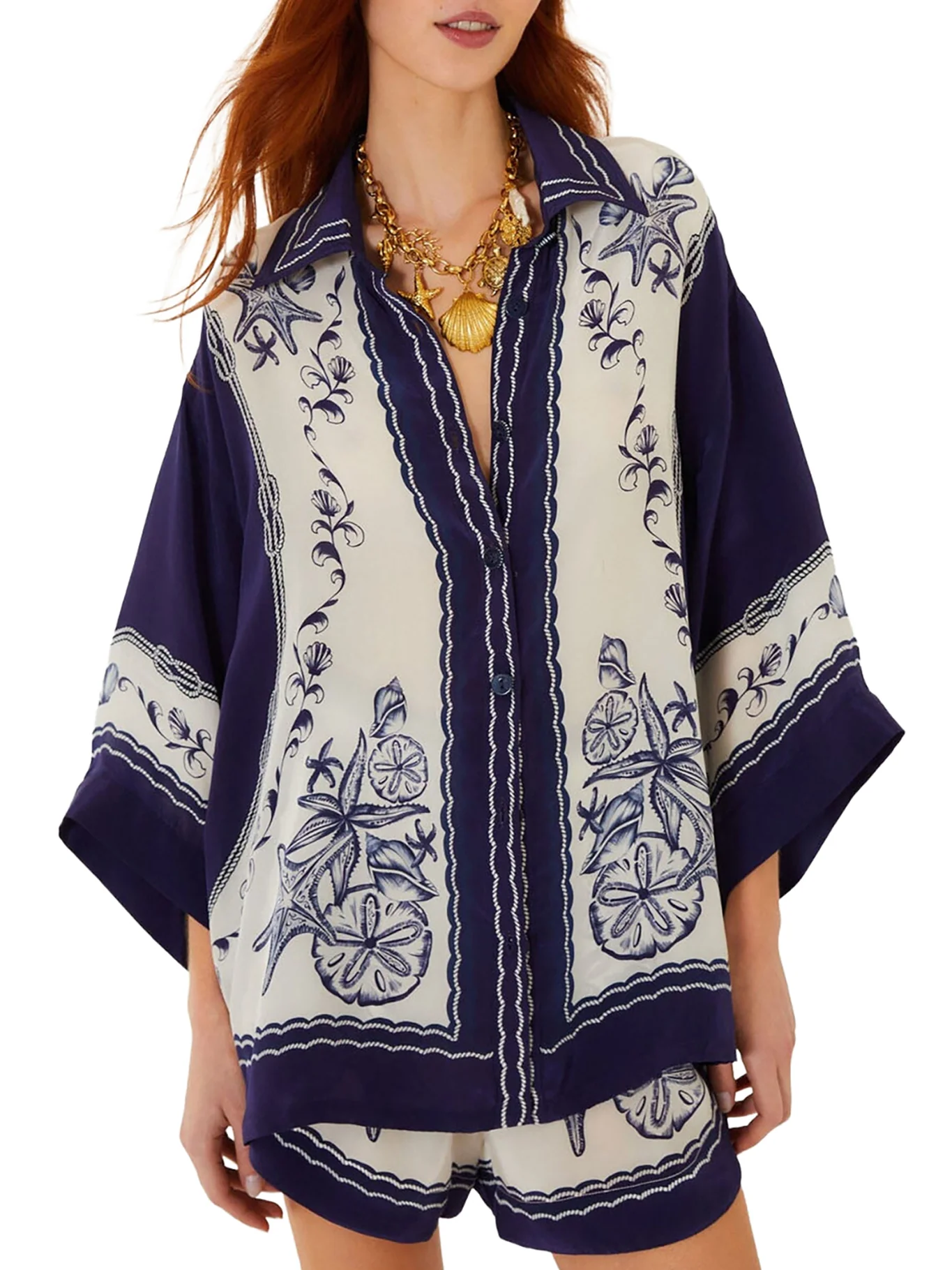 OVERSIZED SHIRT WITH NAVY BLUE PRINT - Image 3
