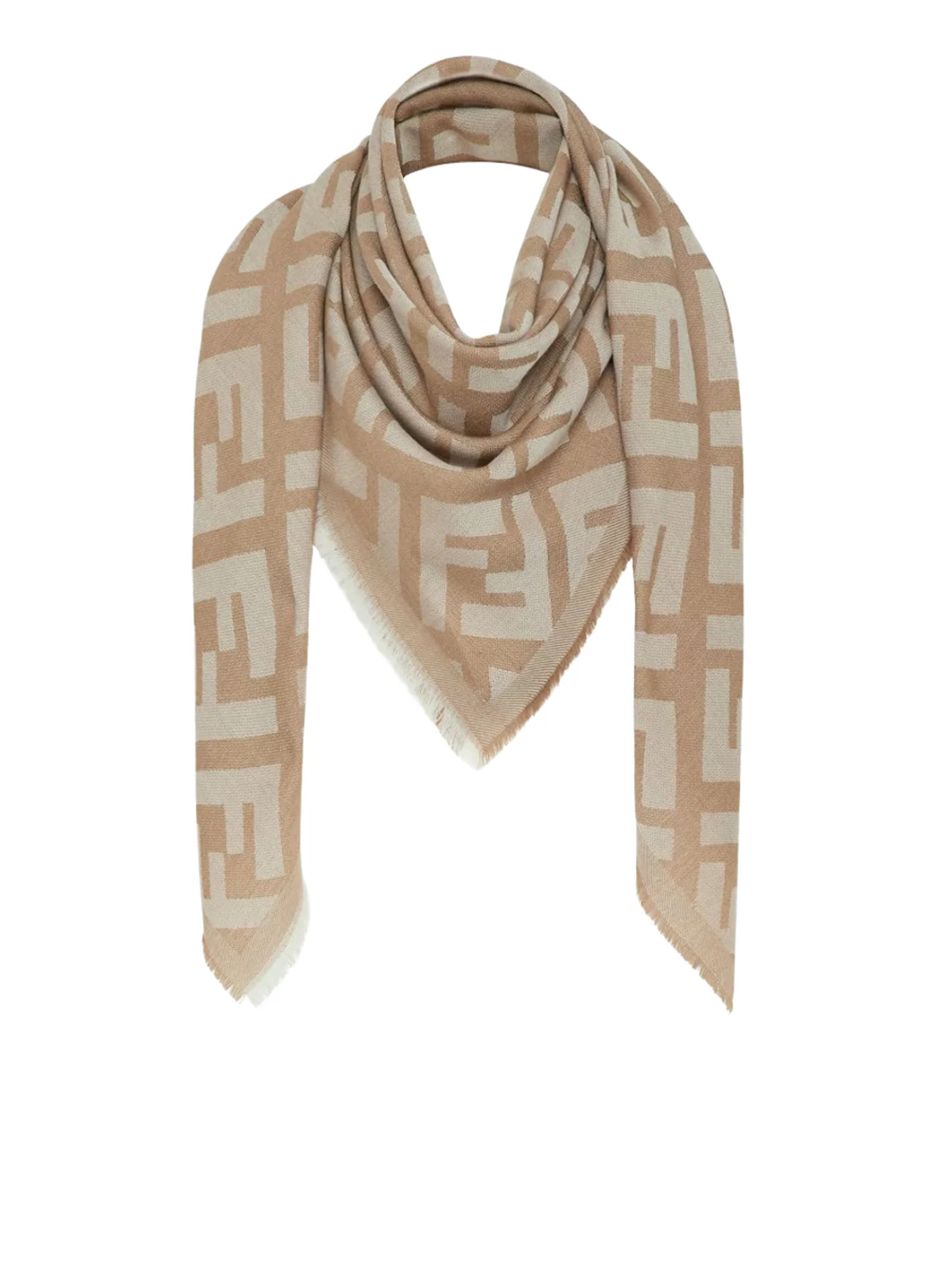 FF SHAWL IN BEIGE WOOL AND CASHMERE - Image 2
