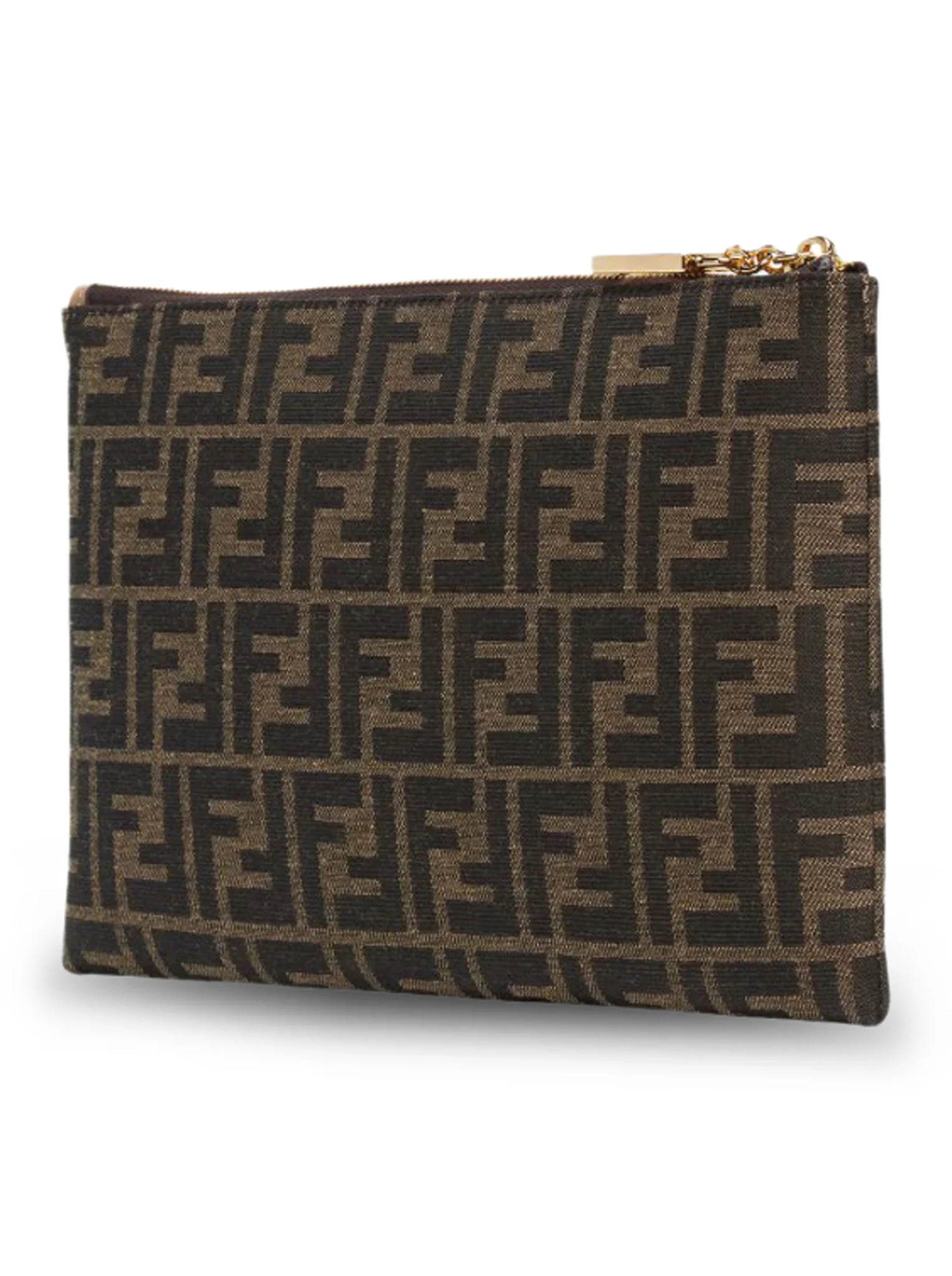 MEDIUM BAGUETTE FLAT POUCH IN BROWN FF JACQUARD FABRIC - Image 3