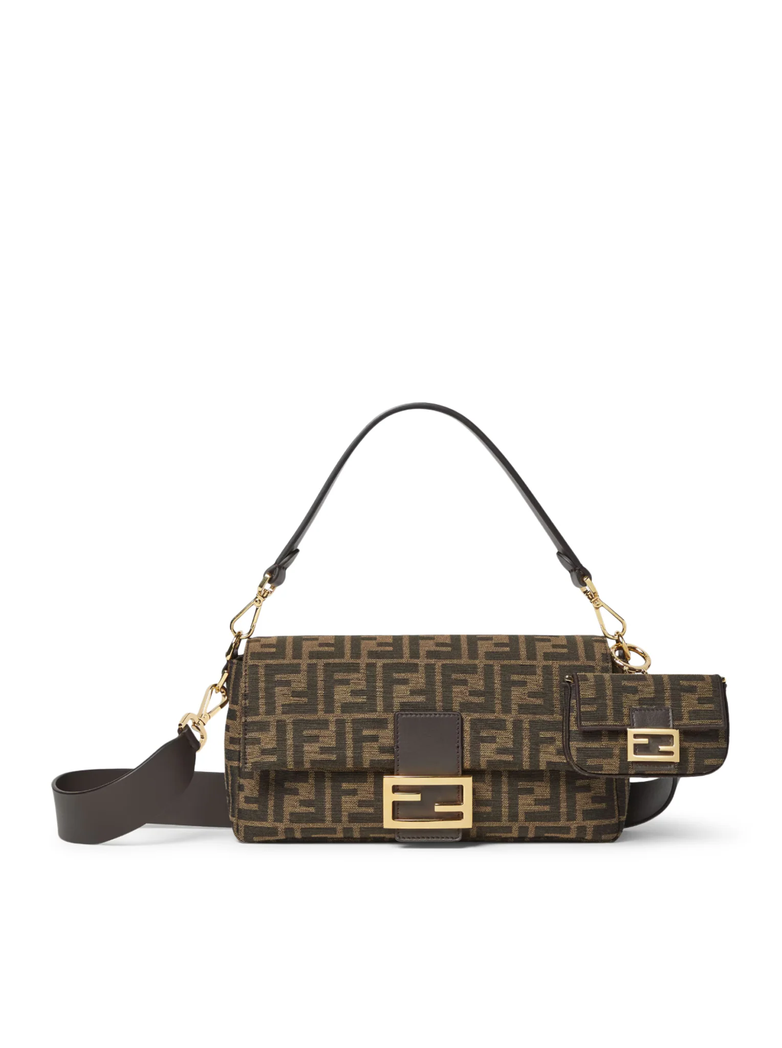 NANO BAGUETTE CHARM CHARM IN BROWN FF JACQUARD FABRIC - Image 5
