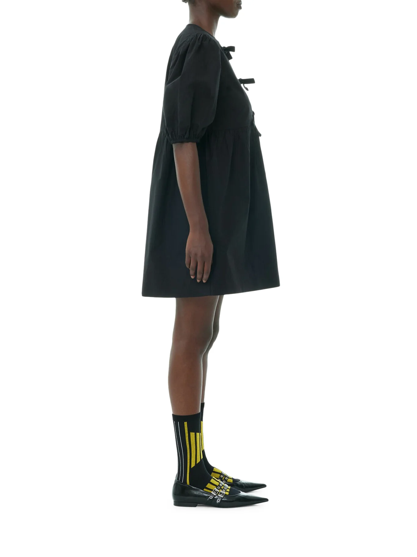 BLACK COTTON POPLIN TIE STRING MINI DRESS - Image 3