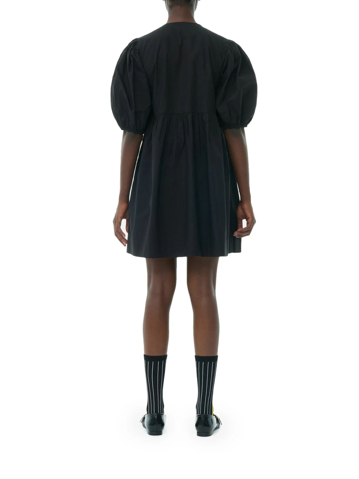 BLACK COTTON POPLIN TIE STRING MINI DRESS - Image 4