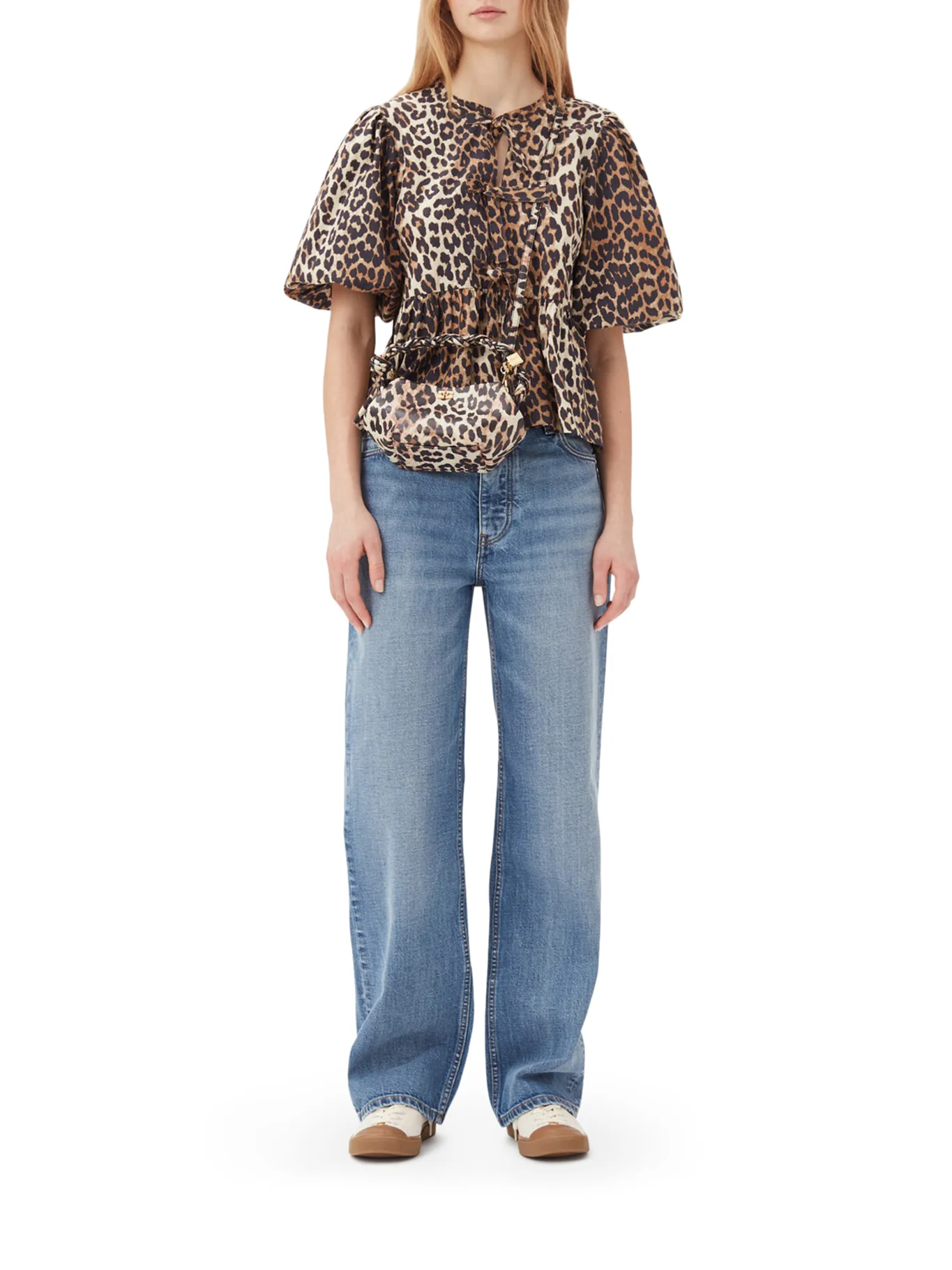 LEOPARD COTTON POPLIN PEPLUM TIE BLOUSE - Image 2