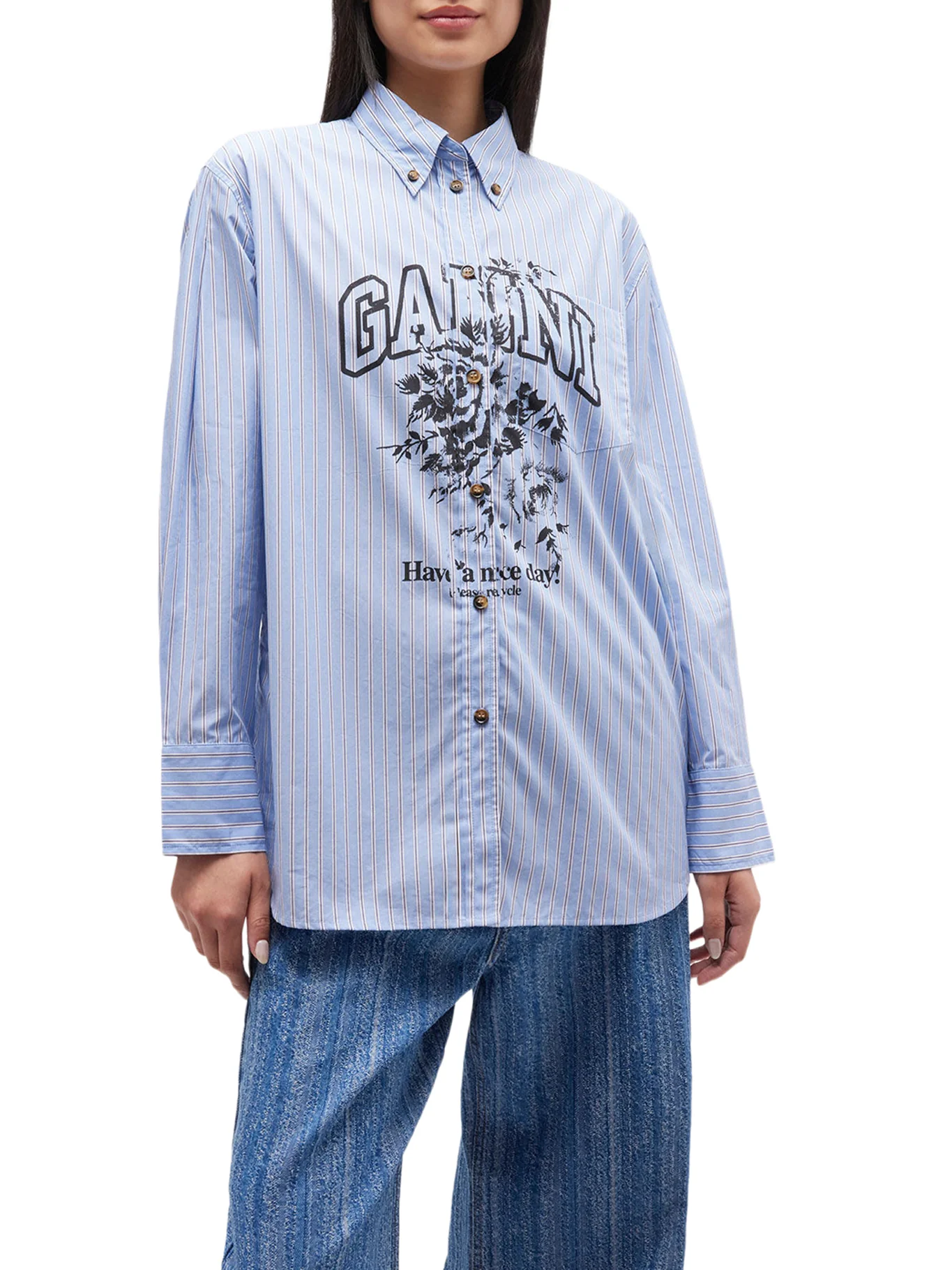 STRIPED COTTON SHIRT WITH PRINT - Image 3