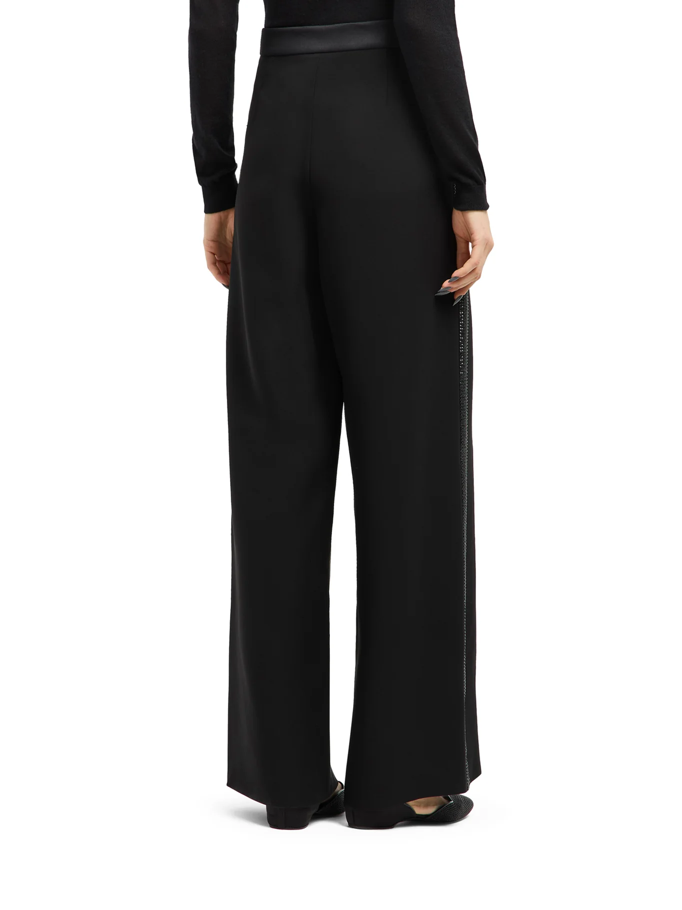 WIDE SILK TROUSERS WITH RHINESTONE DETAIL - Image 4