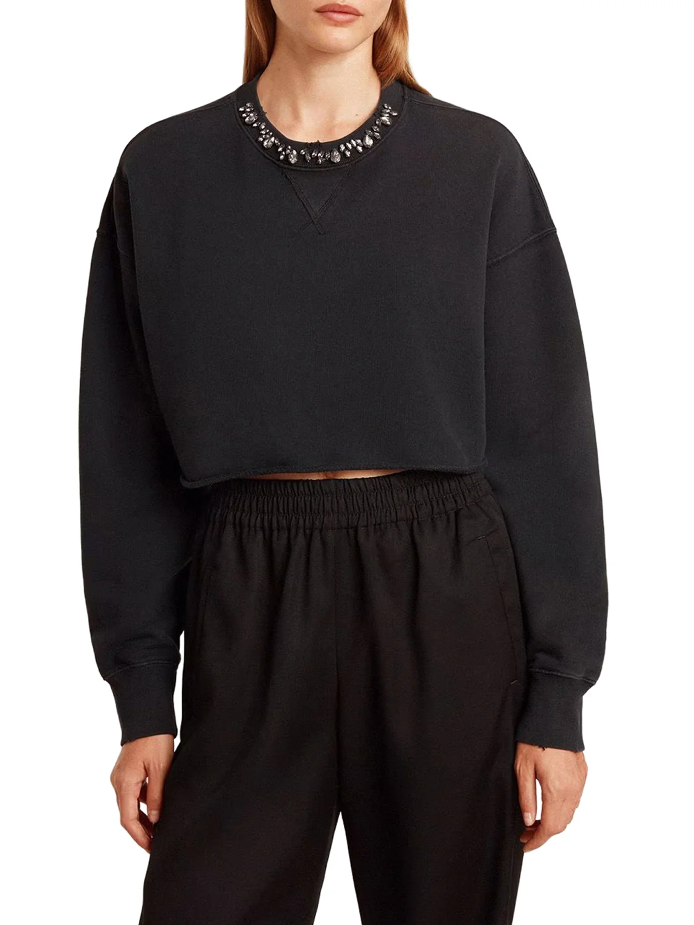 CREW NECK SWEATSHIRT IN ORGANIC COTTON FLEECE WITH CRYSTALS ON THE NECK - Image 3