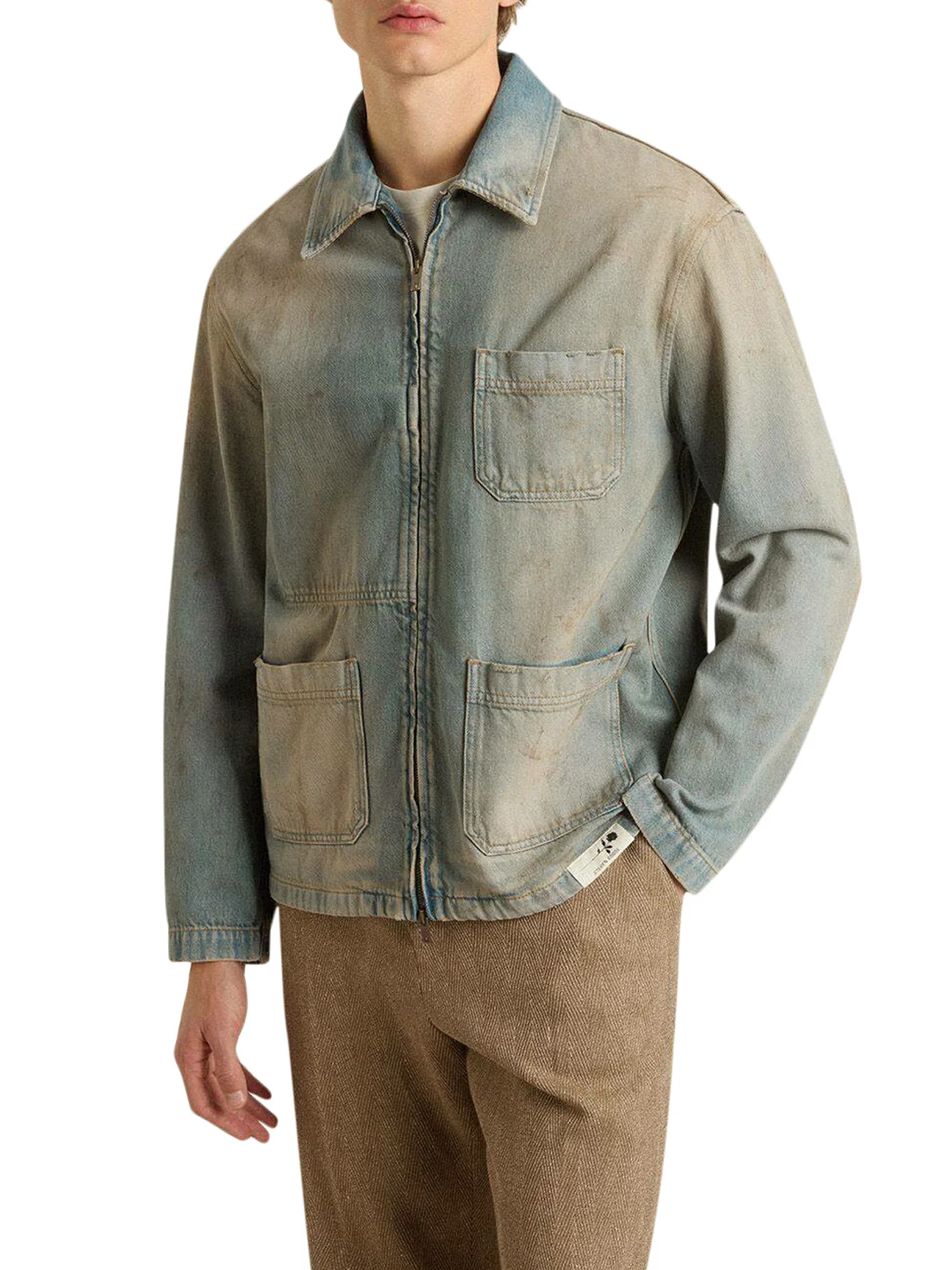 MEN`S DISTRESSED EFFECT DENIM JACKET WITH ZIP - Image 3