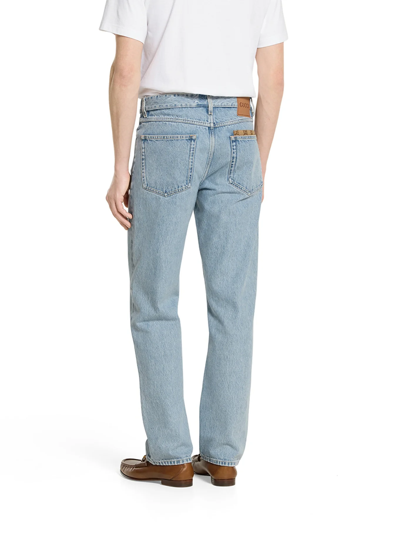 DÉLAVÉ DENIM TROUSERS WITH GG INSERT - Image 4