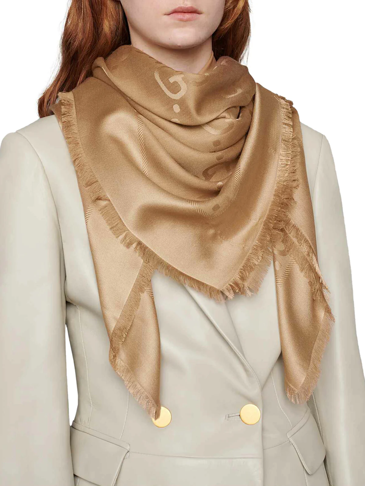 JACQUARD WOOL AND SILK SHAWL WITH GG PATTERN - Image 2