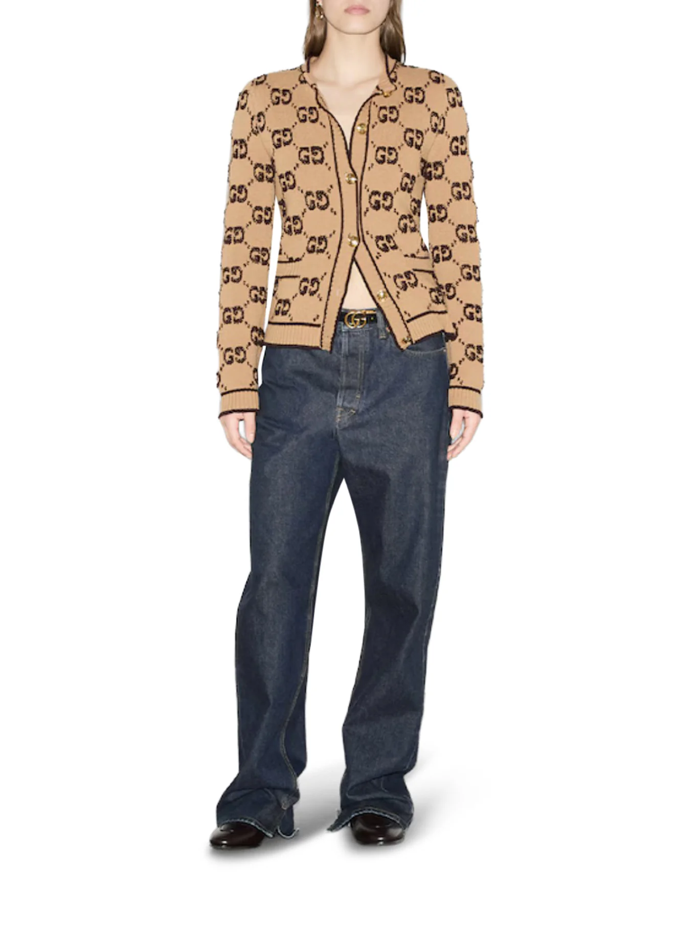 BOUCLE` WOOL CARDIGAN WITH ALLOVER GG LOGO - Image 2