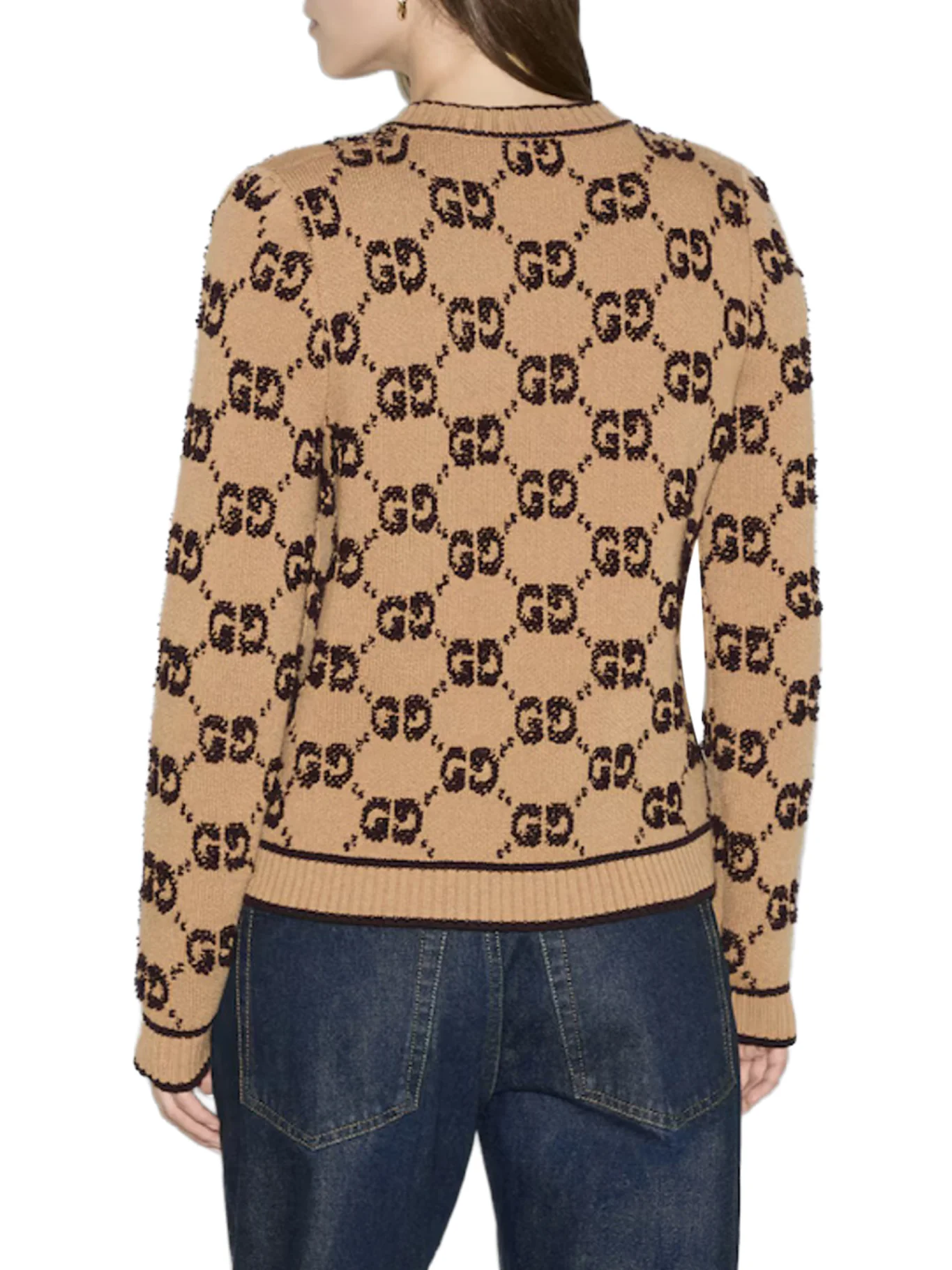 BOUCLE` WOOL CARDIGAN WITH ALLOVER GG LOGO - Image 4