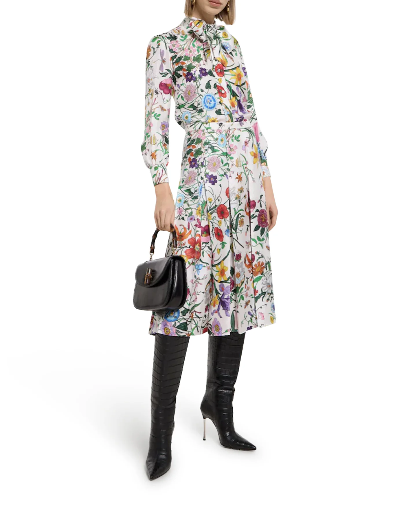PRINTED SILK TWILL SHIRT WITH BOW - Image 2