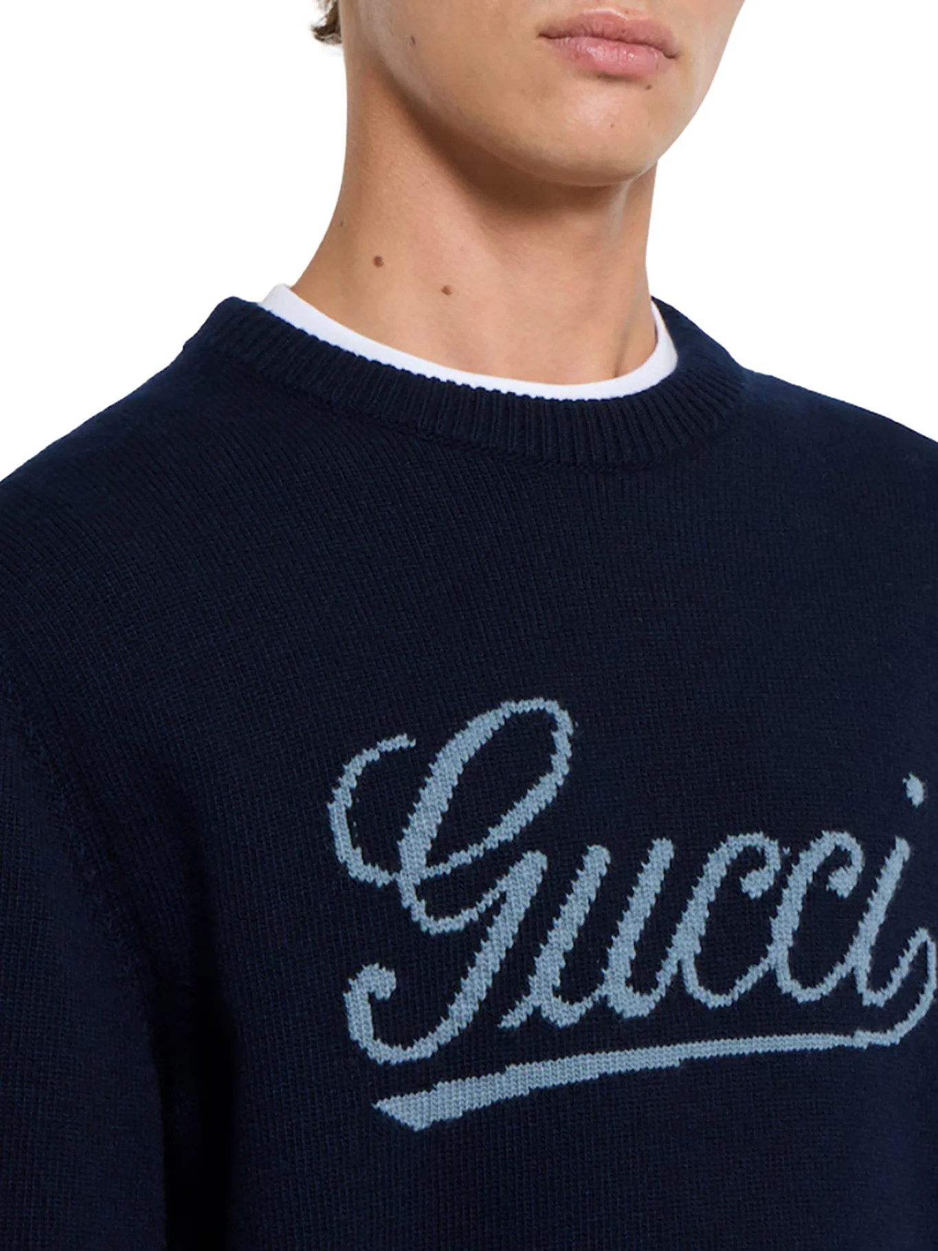 WOOL SWEATER WITH CONTRASTING FRONT GUCCI LOGO - Image 4
