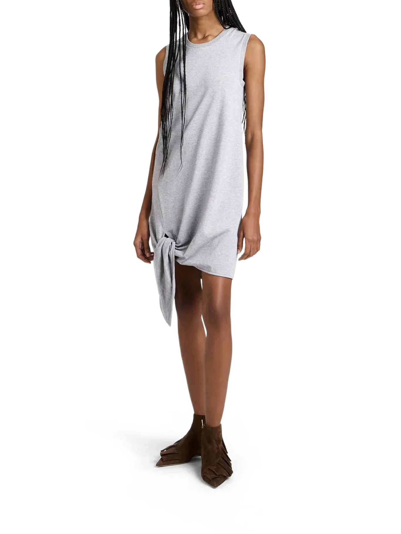 KNOTTED HEM DRESS IN MEDIUM GREY MÉLANGE - Image 2