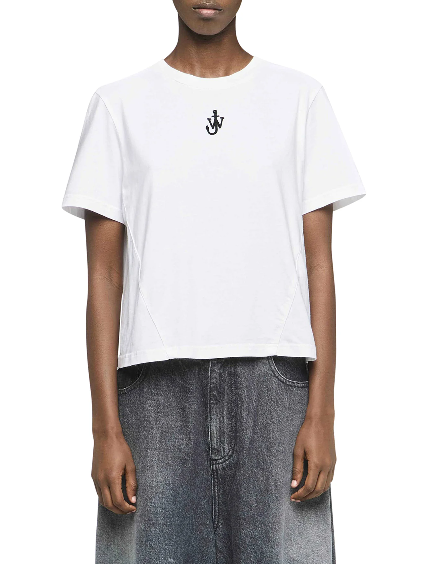 PANELLED CROPPED T-SHIRT WITH ANCHOR EMBROIDERY - Image 3