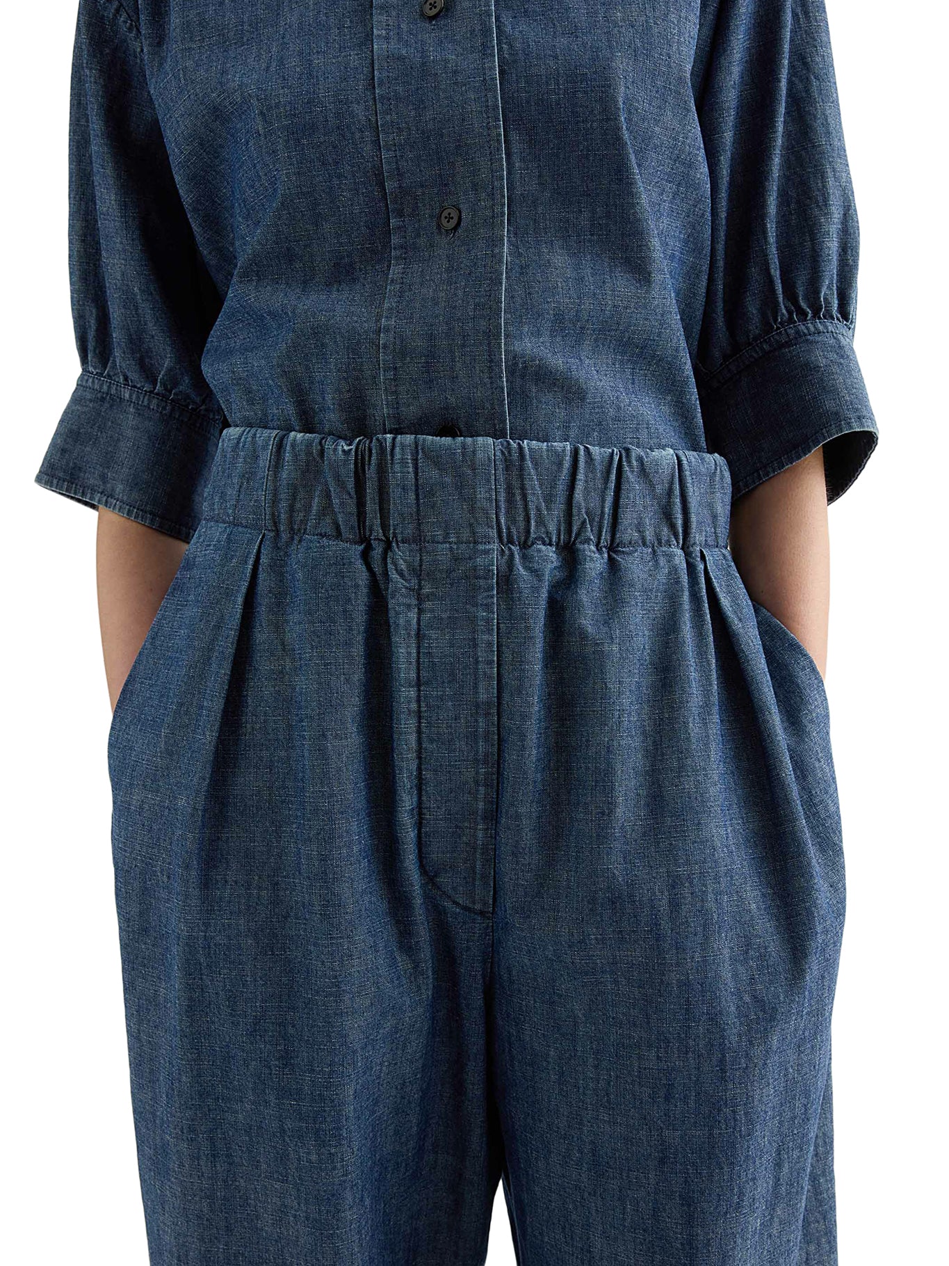 WIDE LEG TROUSERS IN LIGHTWEIGHT COTTON CHAMBRAY - Image 6