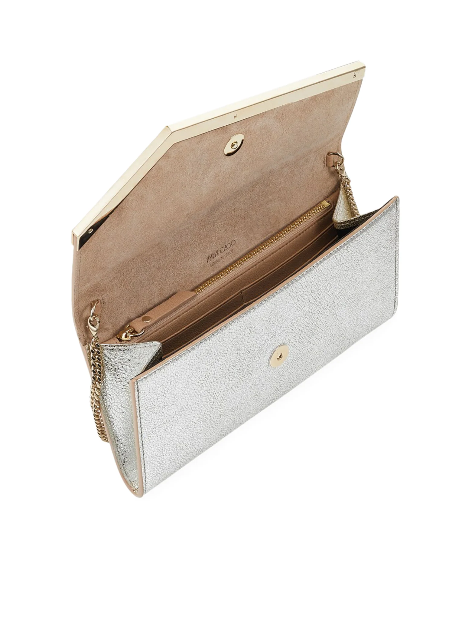 Champagne leather clutch bag with glitter - Image 3