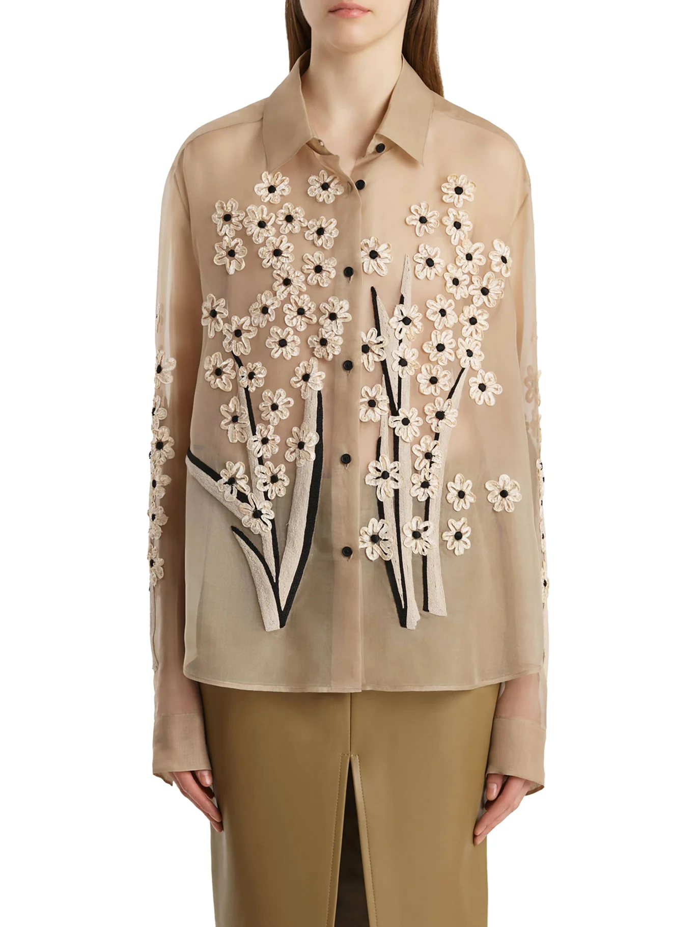 SILK SHIRT WITH THREE-DIMENSIONAL EMBROIDERY - Image 3