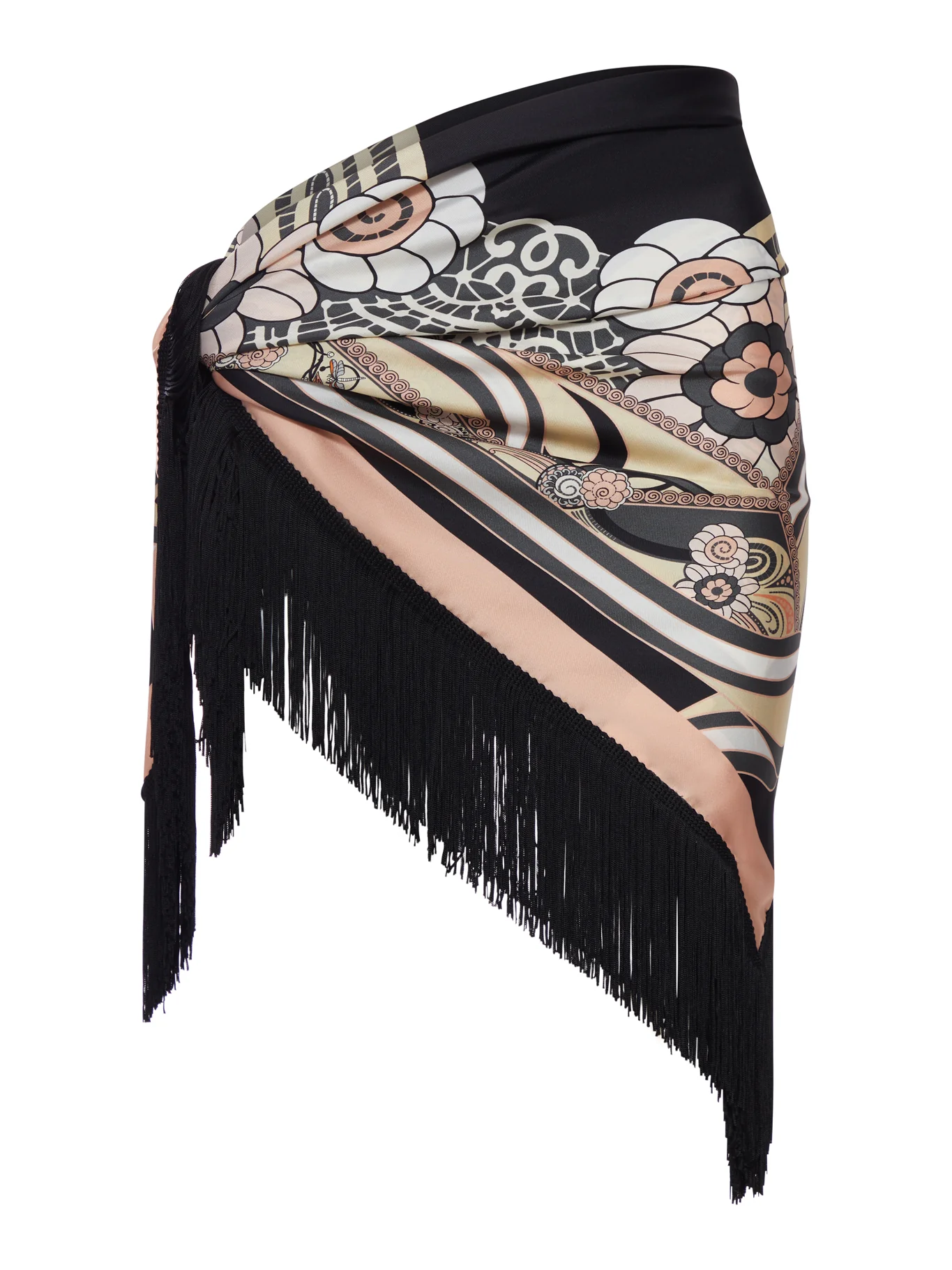 SILK SCARF WITH FRINGES AND ORNAMENTAL PRINT - Image 2