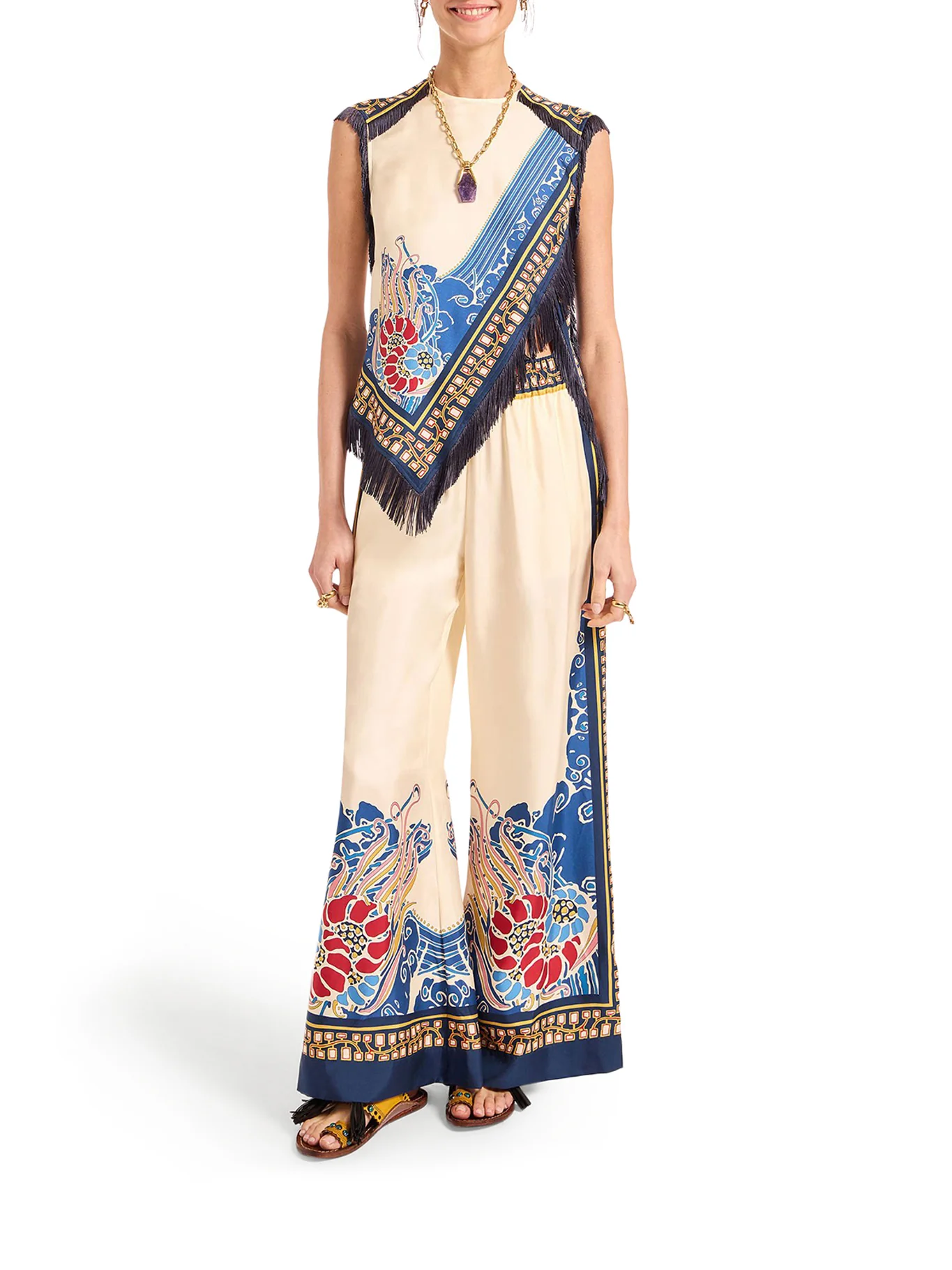 SILK TROUSERS WITH POSITIONED PRINT - Image 2
