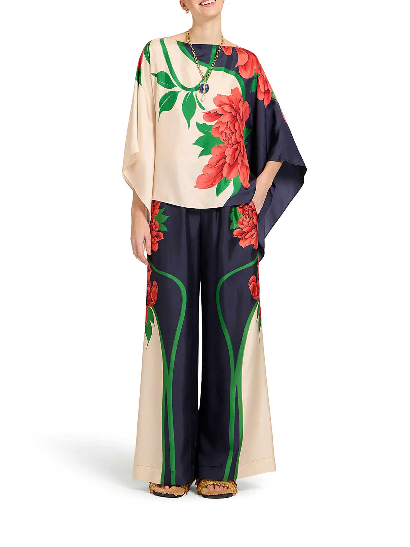 SILK TWILL PALAZZO TROUSERS - Image 2
