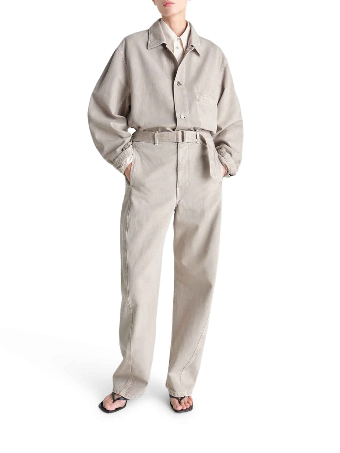 TWISTED COTTON TWILL TROUSERS WITH BELT - Image 2