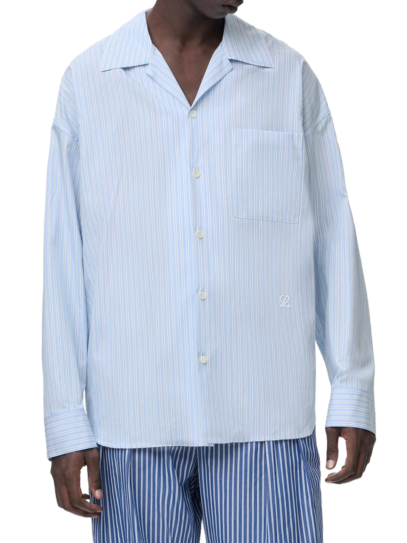 OVERSIZED STRIPED COTTON SHIRT WITH BOWLING COLLAR - Image 3