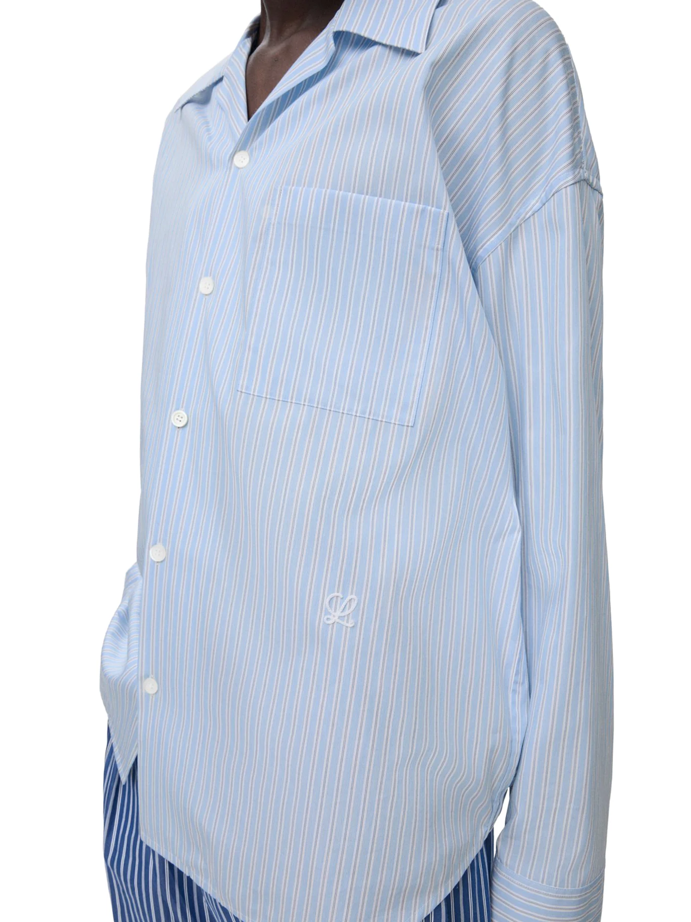 OVERSIZED STRIPED COTTON SHIRT WITH BOWLING COLLAR - Image 5