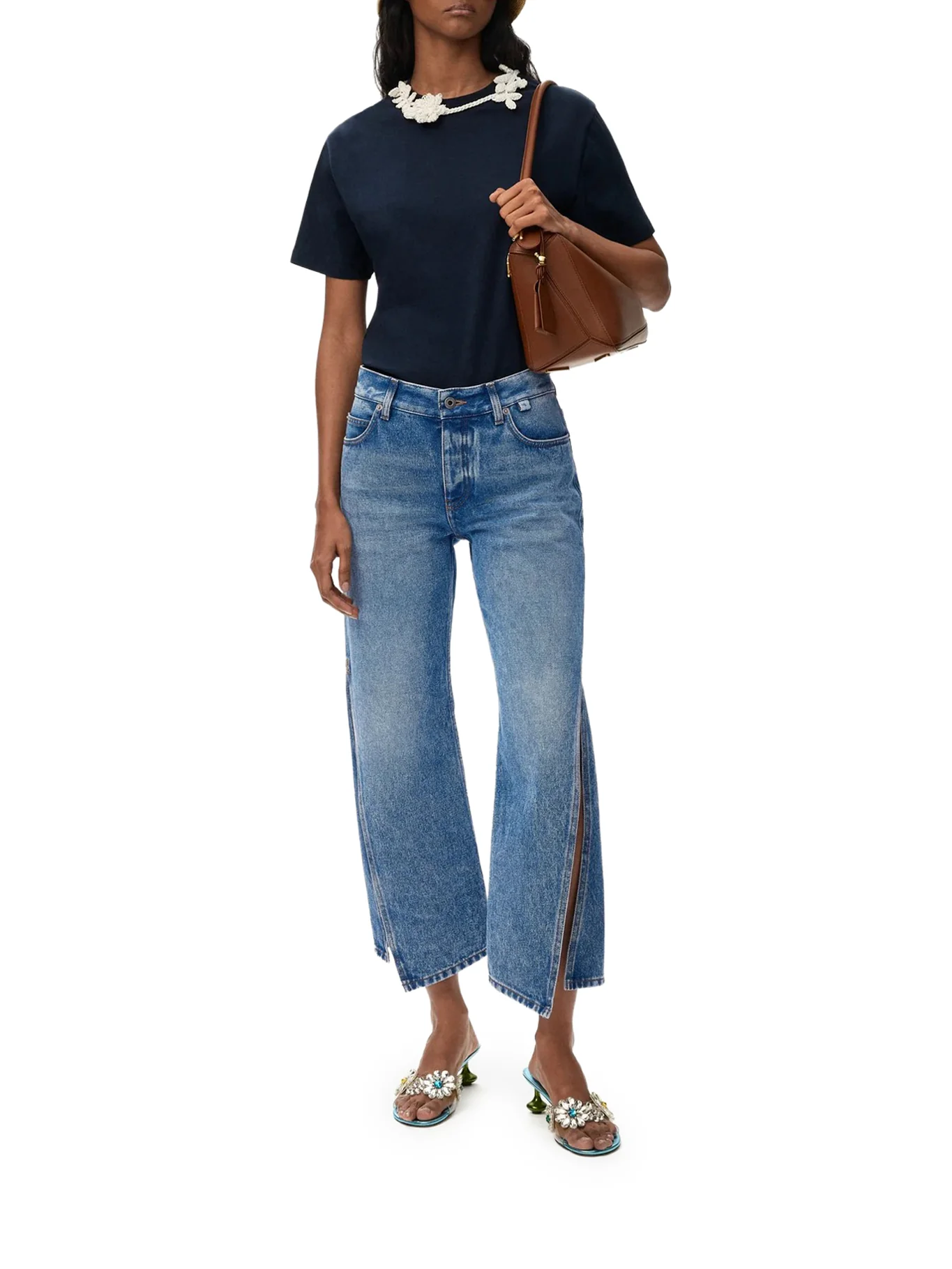 DENIM TROUSERS WITH FLARED LEG AND SIDE SLITS - Image 2