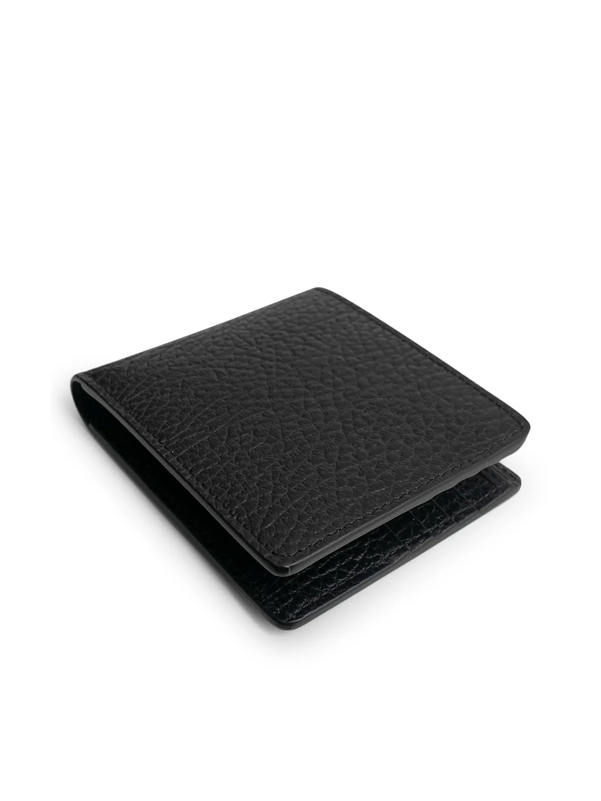 BLACK LEATHER BI-FOLD FOUR STITCHES WALLET - Image 3