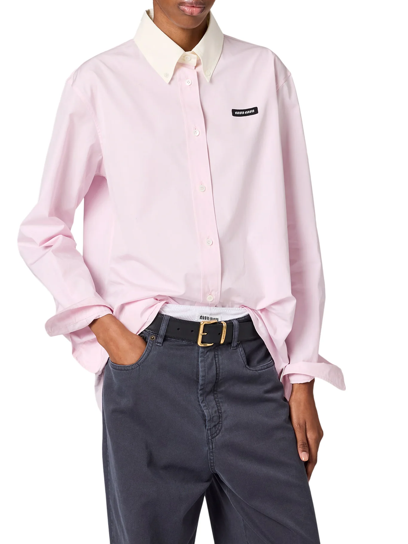 COTTON POPLIN SHIRT WITH LOGO PATCH - Image 3