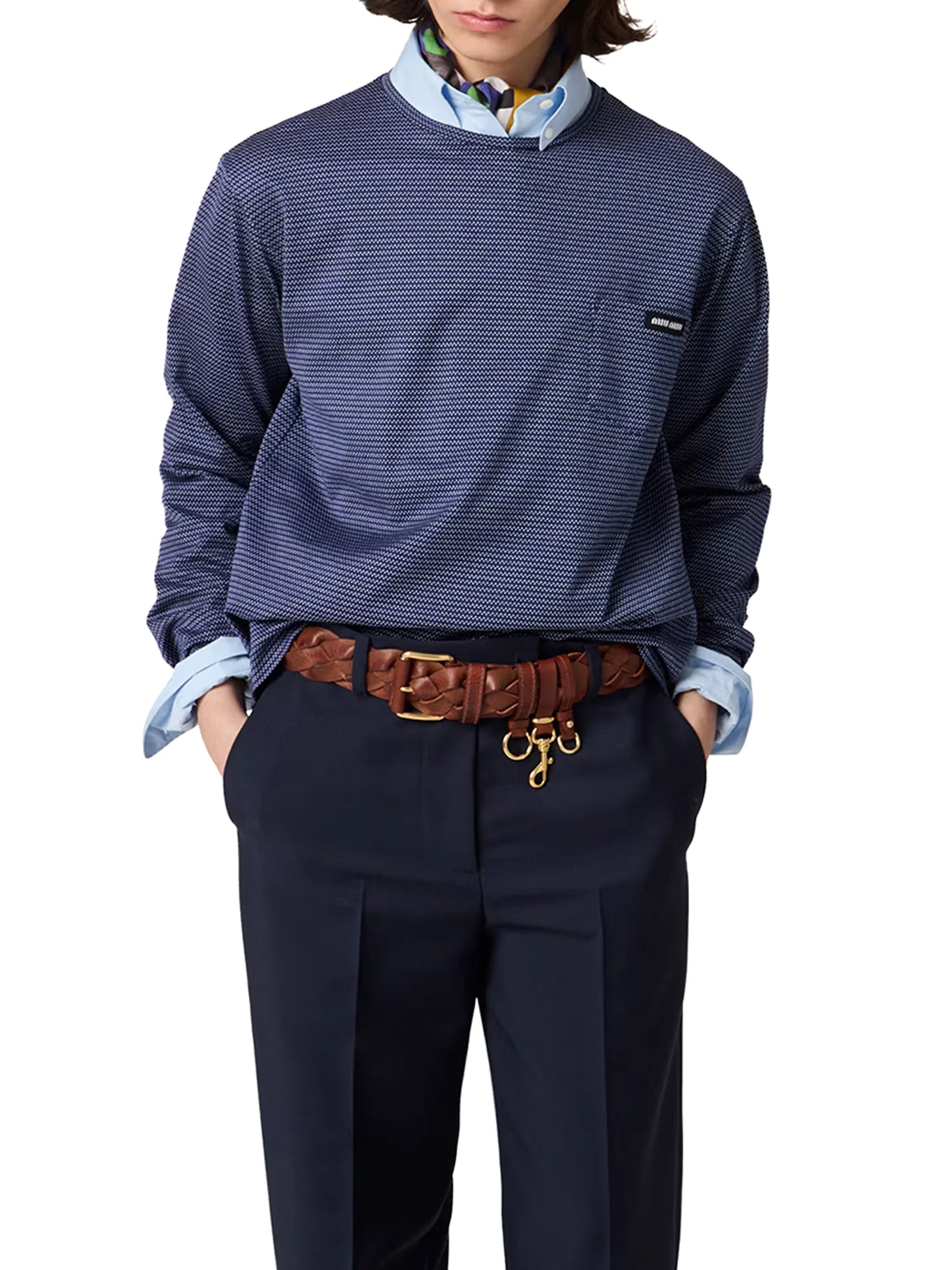 JACQUARD JERSEY T-SHIRT WITH LOGO PATCH - Image 2
