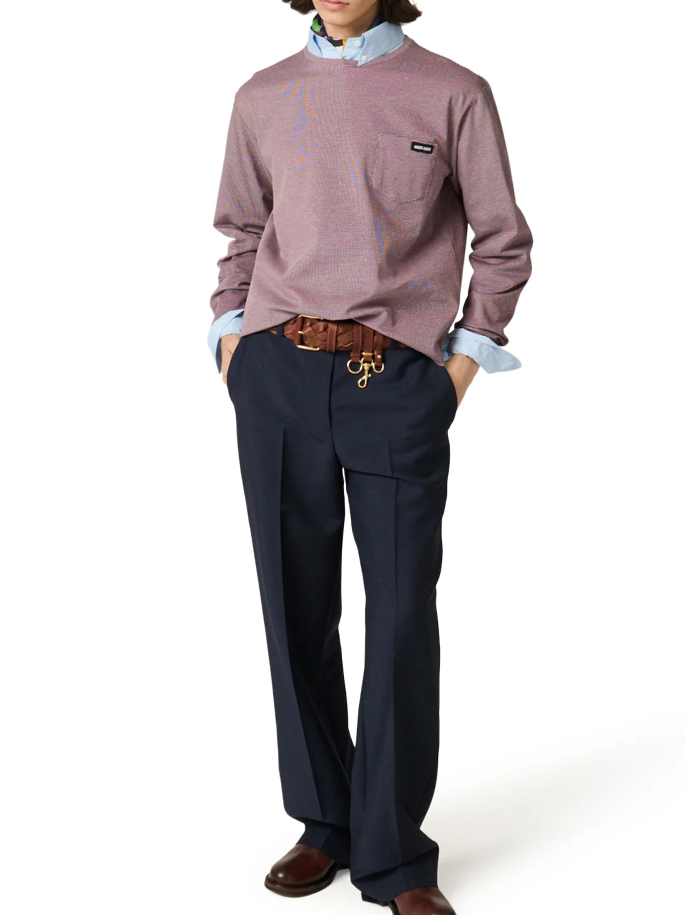 JACQUARD JERSEY T-SHIRT WITH LOGO PATCH - Image 2