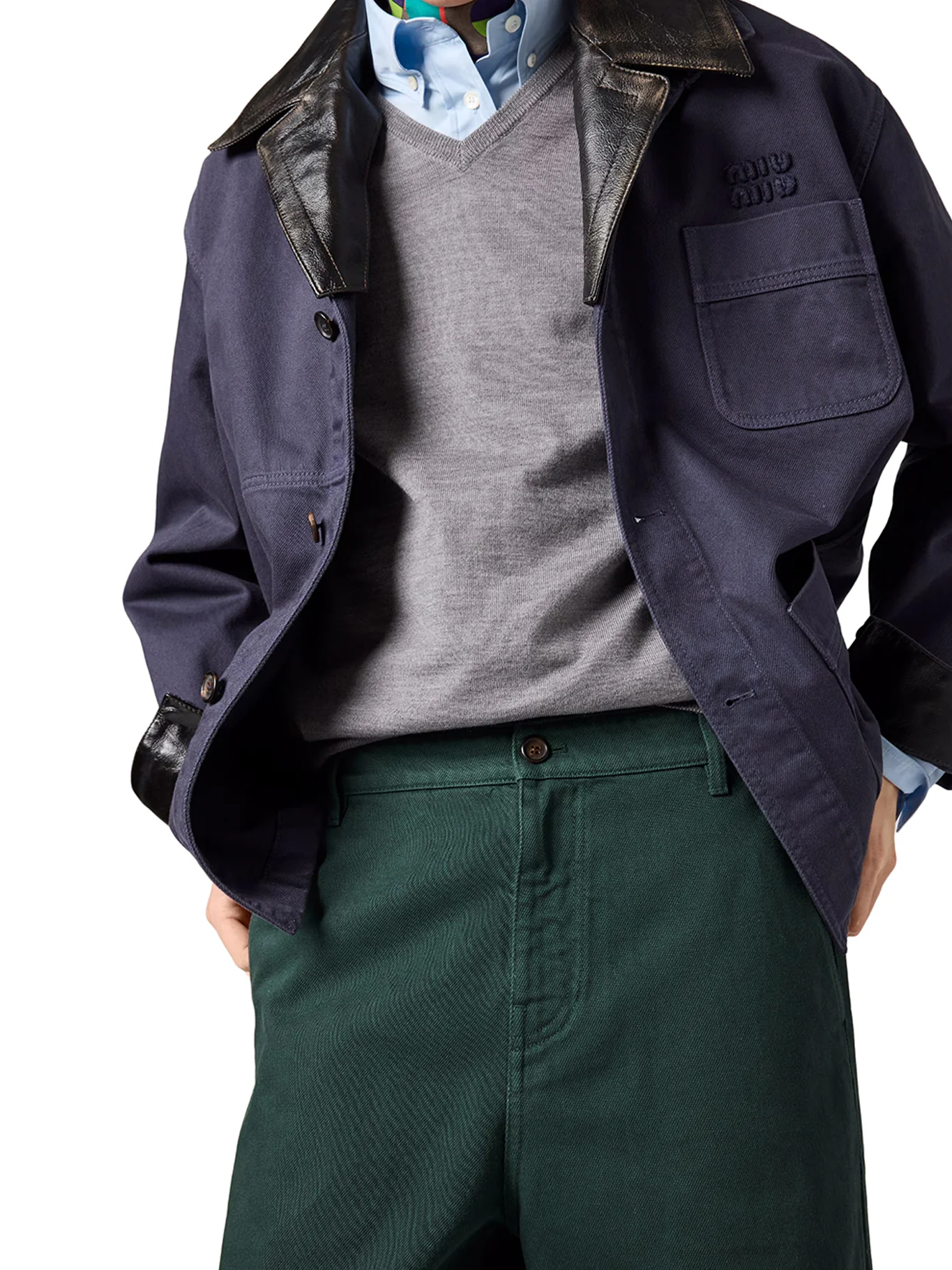 SINGLE-BREASTED GABARDINE AND LEATHER JACKET - Image 5
