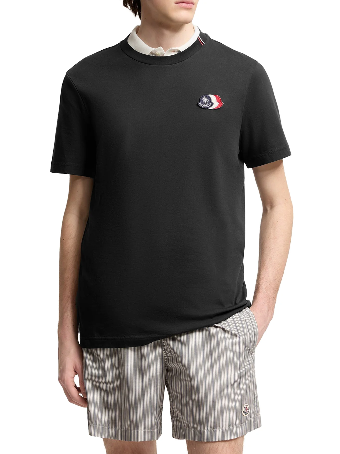 BLACK COTTON T-SHIRT WITH EMBROIDERED TRICOLOR LOGO - Image 3