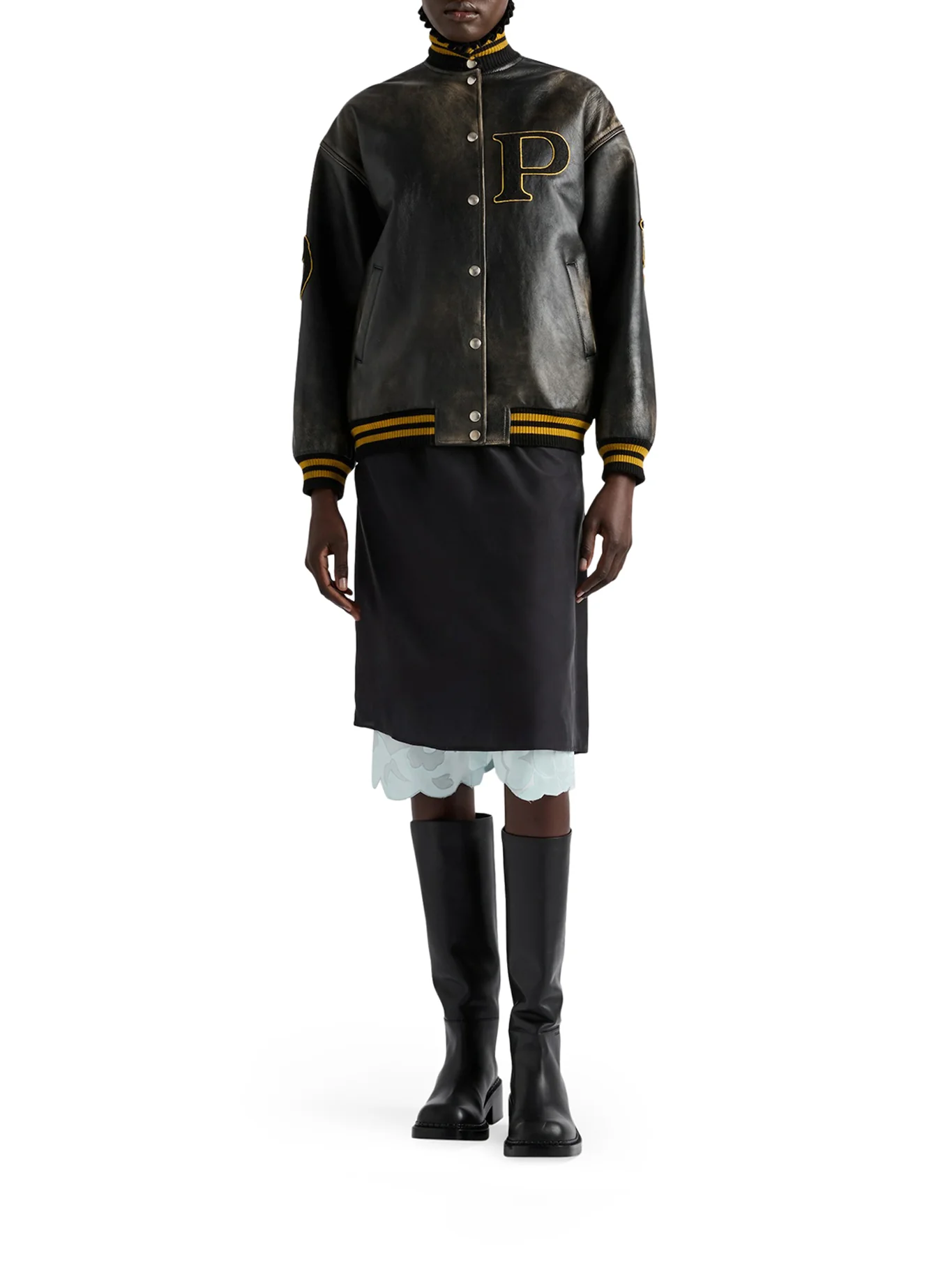 LEATHER BOMBER JACKET WITH PATCH - Image 2