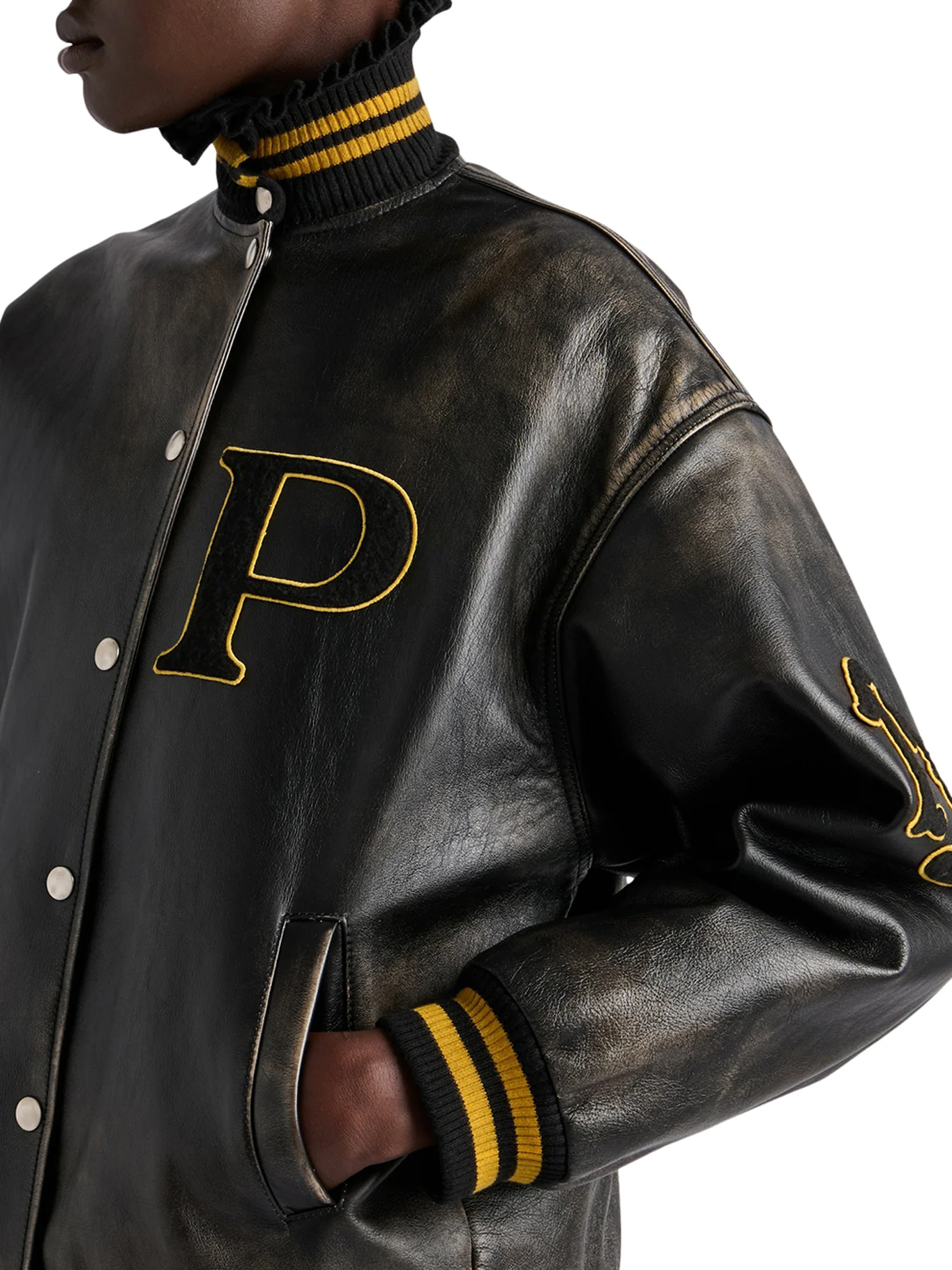 LEATHER BOMBER JACKET WITH PATCH - Image 4