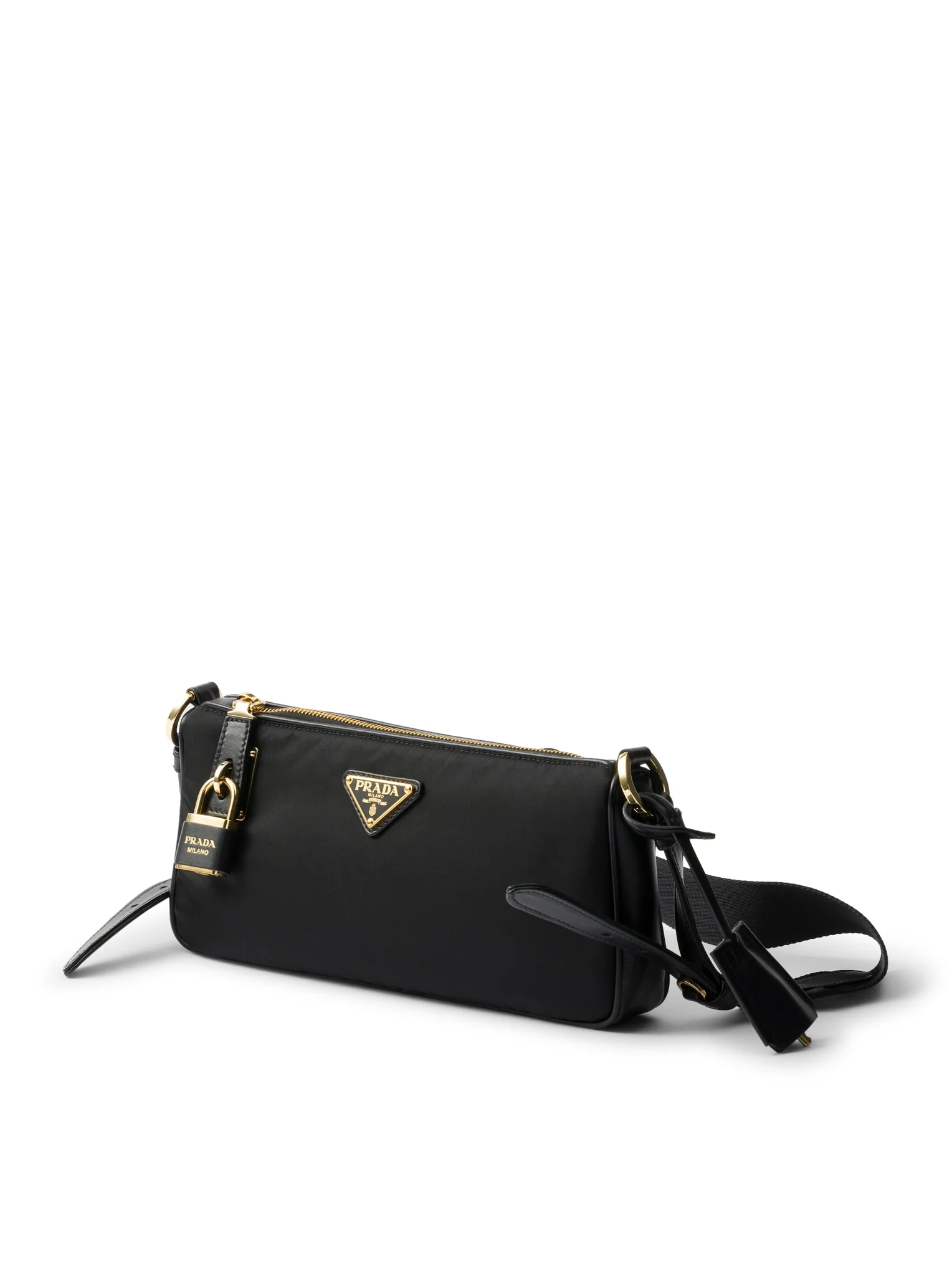 SMALL RE-NYLON AND LEATHER SHOULDER BAG WITH PADLOCK - Image 3