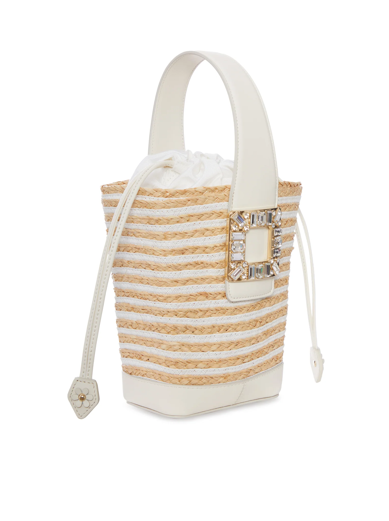 STRIPED RAFFIA BUCKET BAG WITH JEWEL BUCKLE - Image 2