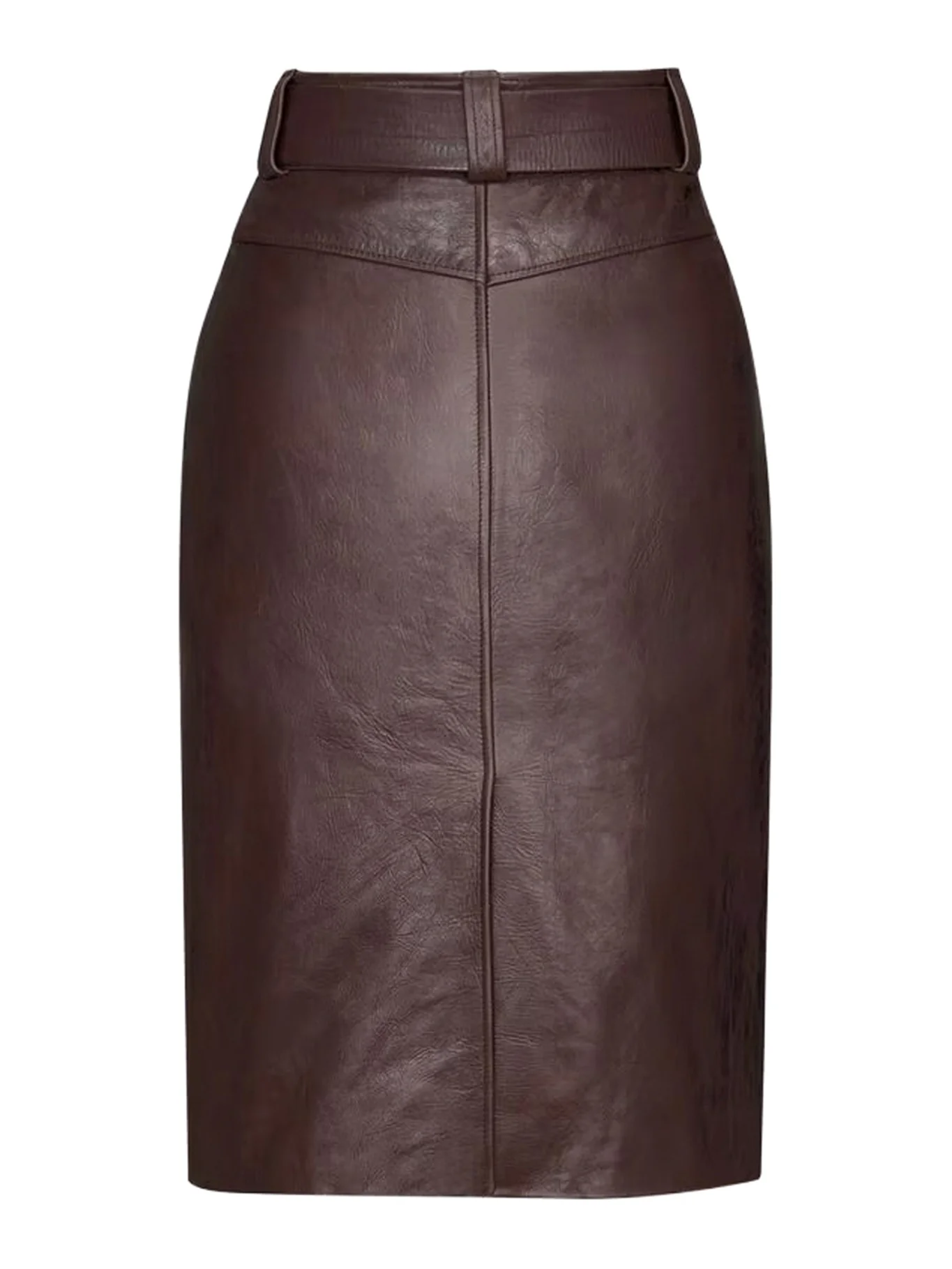 BELTED PENCIL SKIRT IN CREASED LEATHER - Image 2