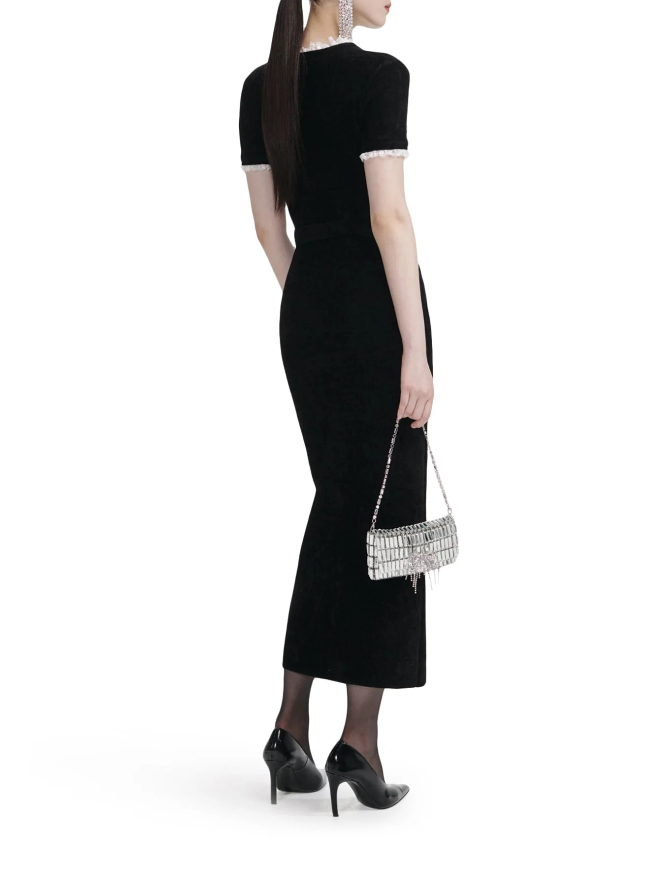 BLACK CHENILLE KNIT MIDI DRESS - Image 3