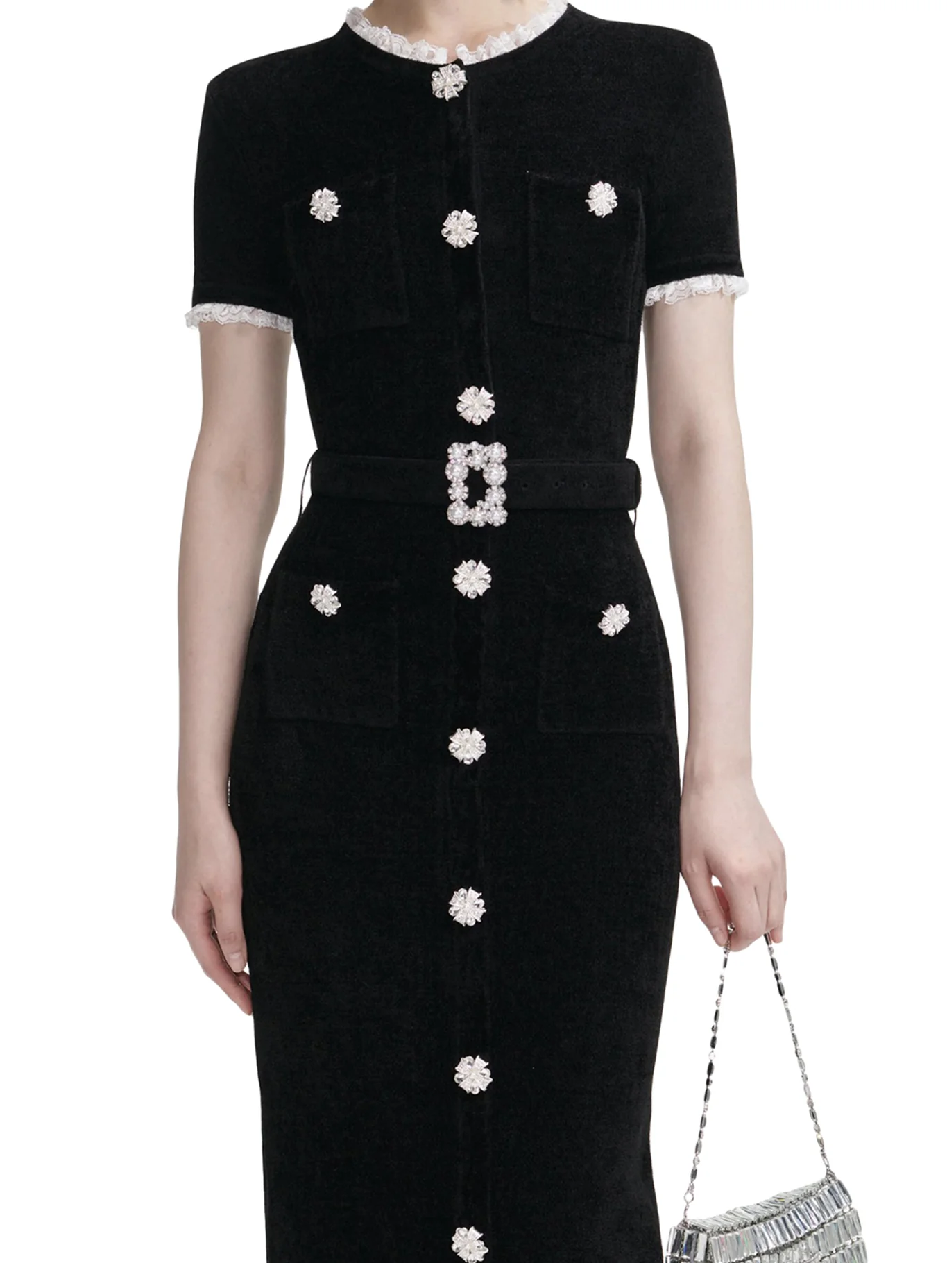 BLACK CHENILLE KNIT MIDI DRESS - Image 4